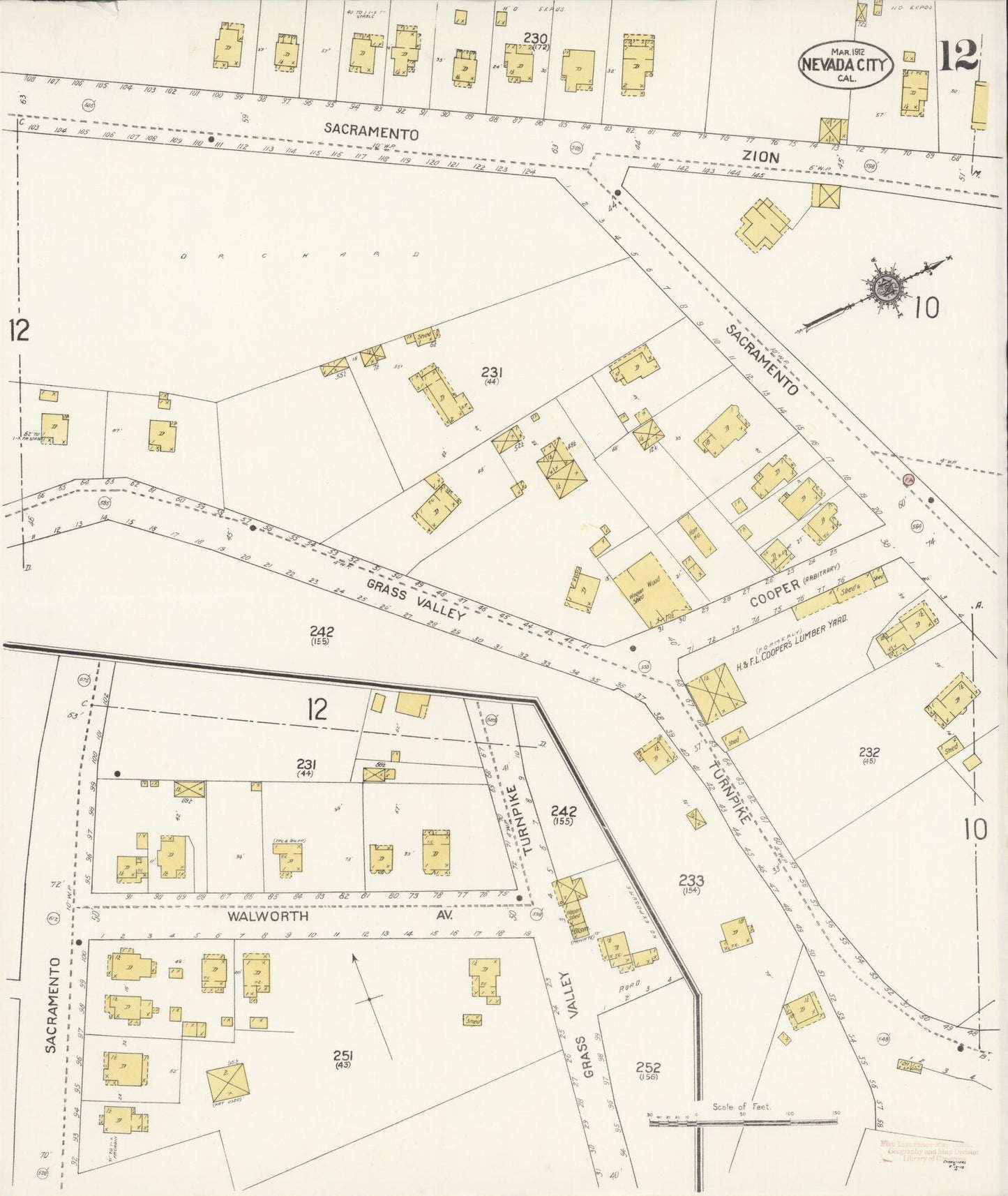Sanborn Fire Insurance Map from Nevada City, Nevada County, California (1912), Sheet #0012 - Historic Sanborn Fire Insurance Map Print, vintage old map wall art, antique decor, genealogy gift, Nevada City Nevada map