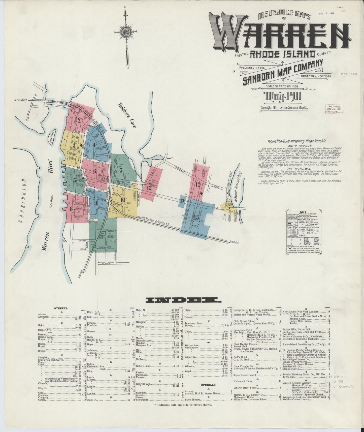 Sanborn Fire Insurance Map from Warren, Bristol County, Rhode Island. (1911) – Historic Sanborn Fire Insurance Map Print