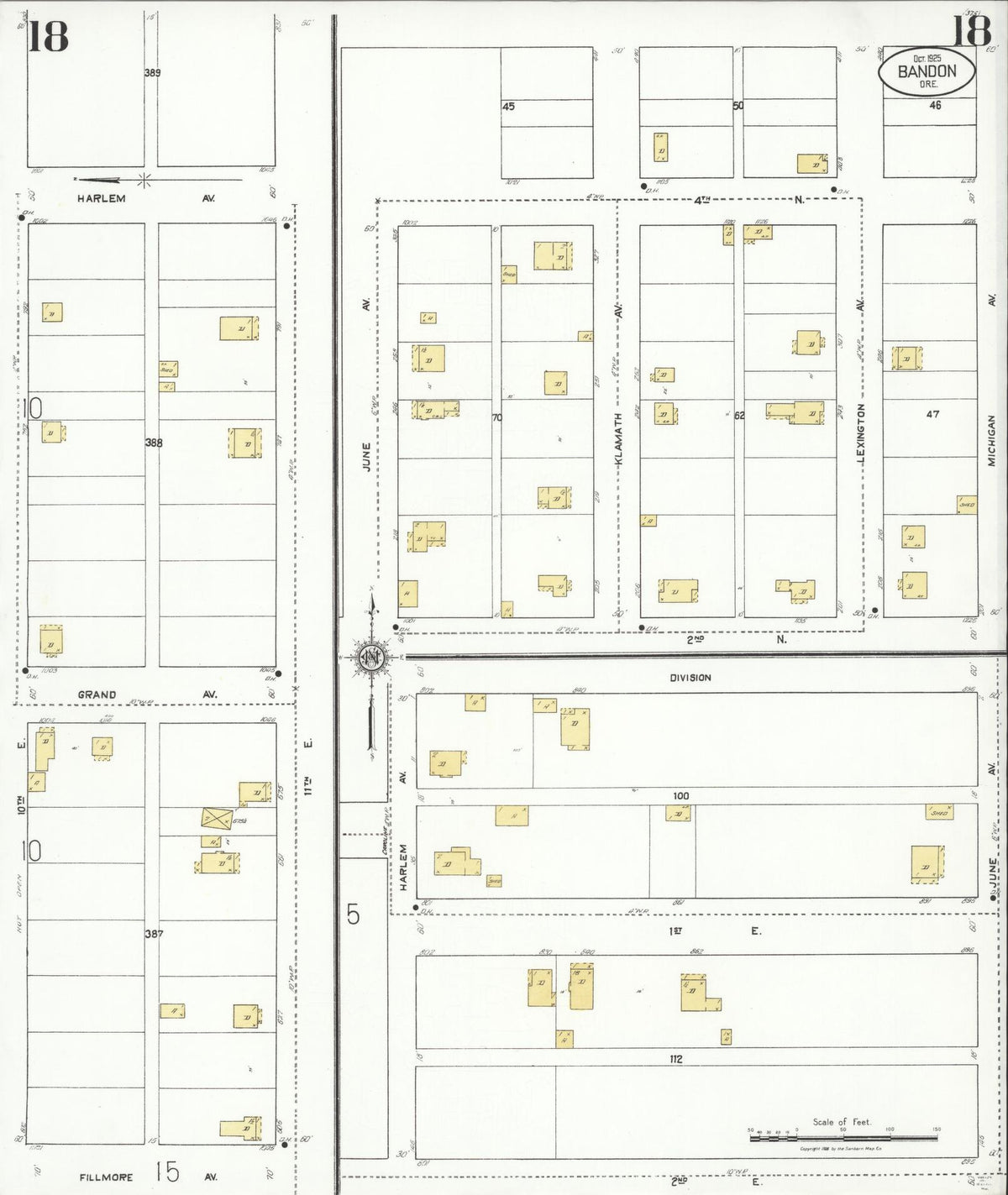 Sanborn Fire Insurance Map from Bandon, Coos County, Oregon (1925), Sheet #0018 - Historic Sanborn Fire Insurance Map Print, vintage old map wall art, antique decor, genealogy gift, Oregon Oregon map