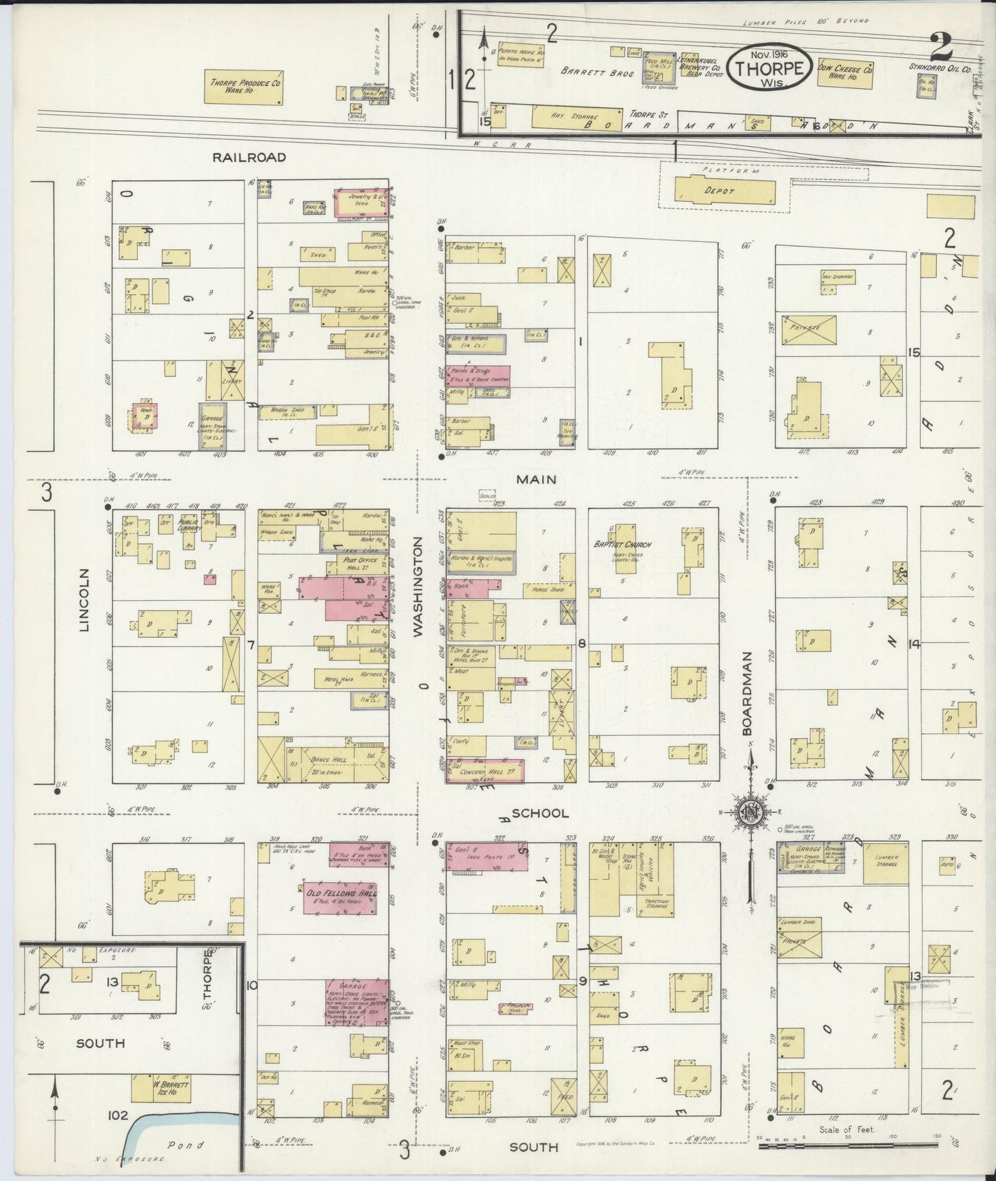 Sanborn Fire Insurance Map from Thorpe, Clark County, Wisconsin (1916), Sheet #0002 - Historic Sanborn Fire Insurance Map Print, vintage old map wall art, antique decor, genealogy gift, Wisconsin Wisconsin map