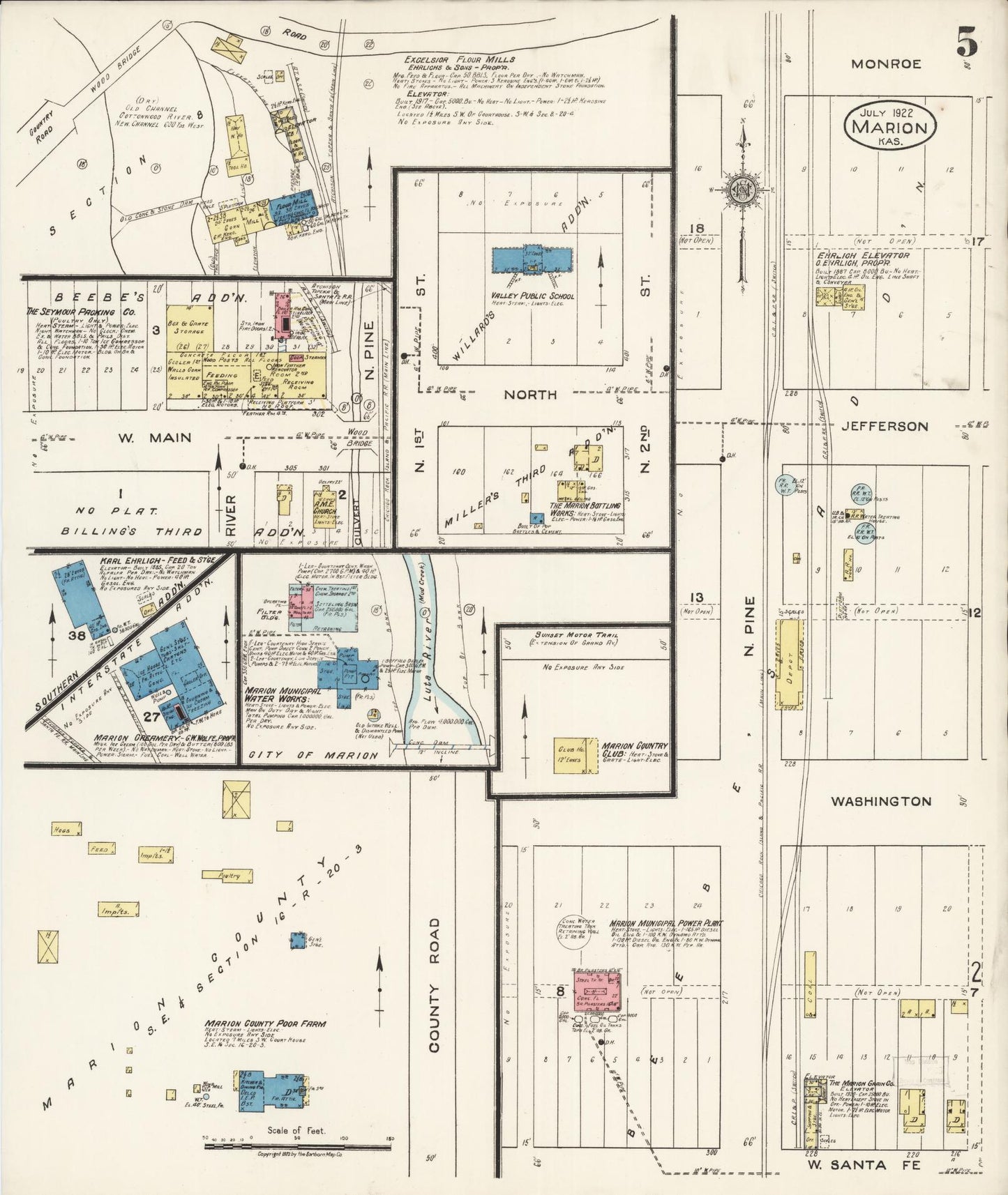 Sanborn Fire Insurance Map from Marion, Marion County, Kansas (1922), Sheet #0005 - Historic Sanborn Fire Insurance Map Print, vintage old map wall art, antique decor, genealogy gift, Kansas Kansas map