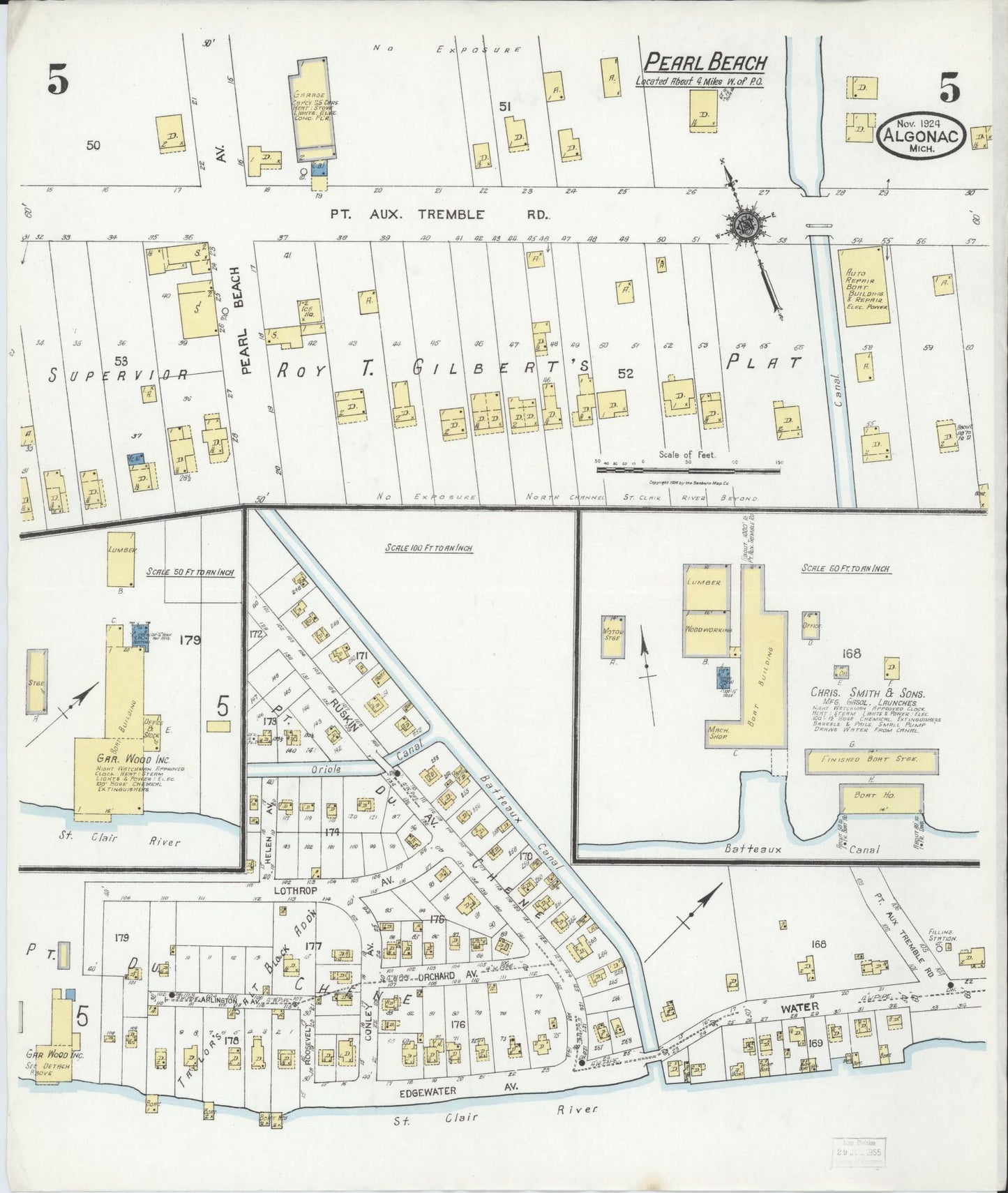 Sanborn Fire Insurance Map from Algonac, Saint Clair County, Michigan (1924), Sheet #0005 - Complete Map Set gallery image, historic Sanborn map, vintage wall art, Michigan Michigan