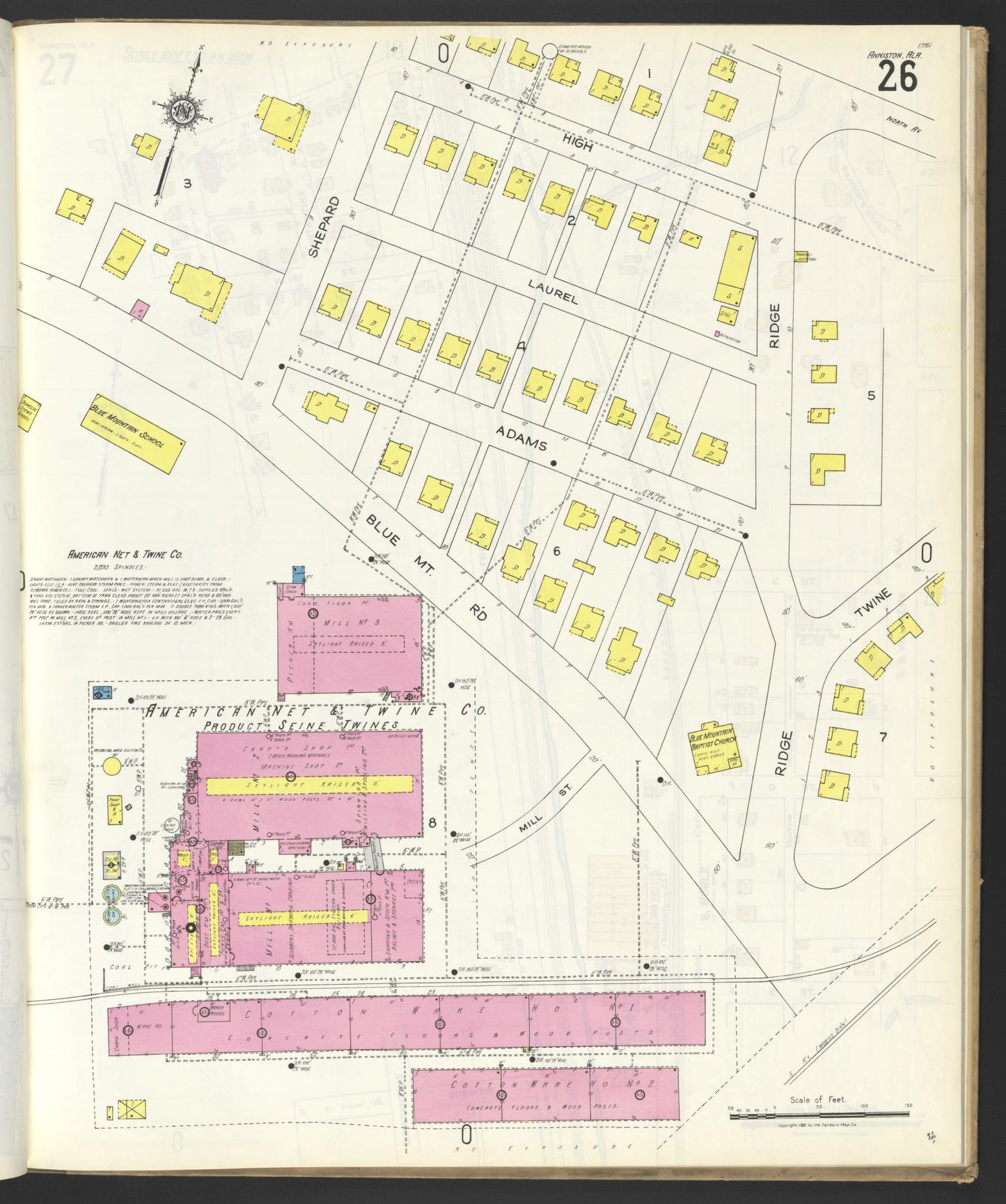 Sanborn Fire Insurance Map from Anniston, Calhoun County, Alabama (1925), Sheet #0026 - Historic Sanborn Fire Insurance Map Print, vintage old map wall art, antique decor, genealogy gift, Alabama Alabama map