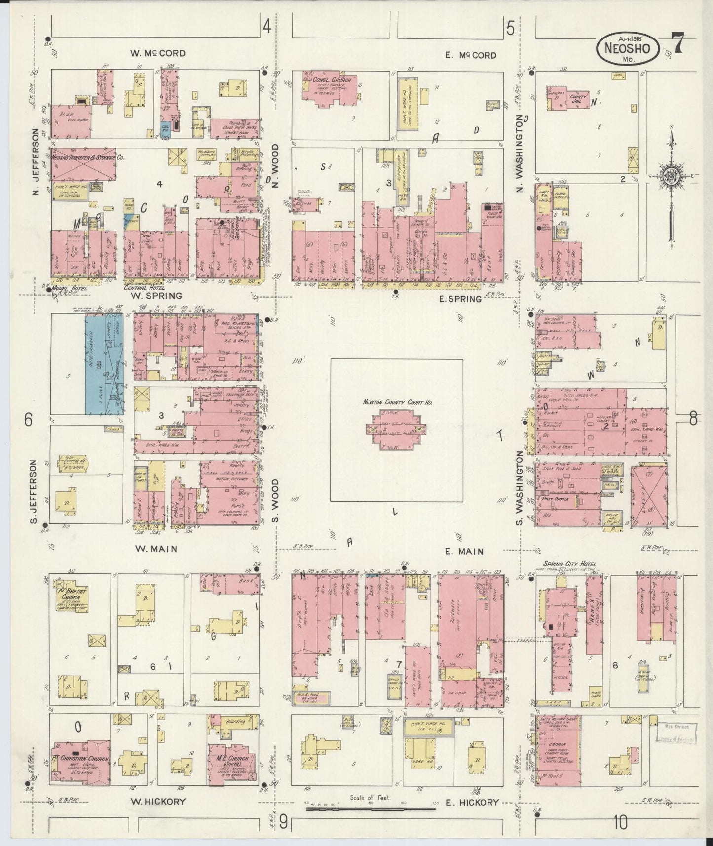 Sanborn Fire Insurance Map from Neosho, Newton County, Missouri (1916), Sheet #0007 - Historic Sanborn Fire Insurance Map Print, vintage old map wall art, antique decor, genealogy gift, Missouri Missouri map