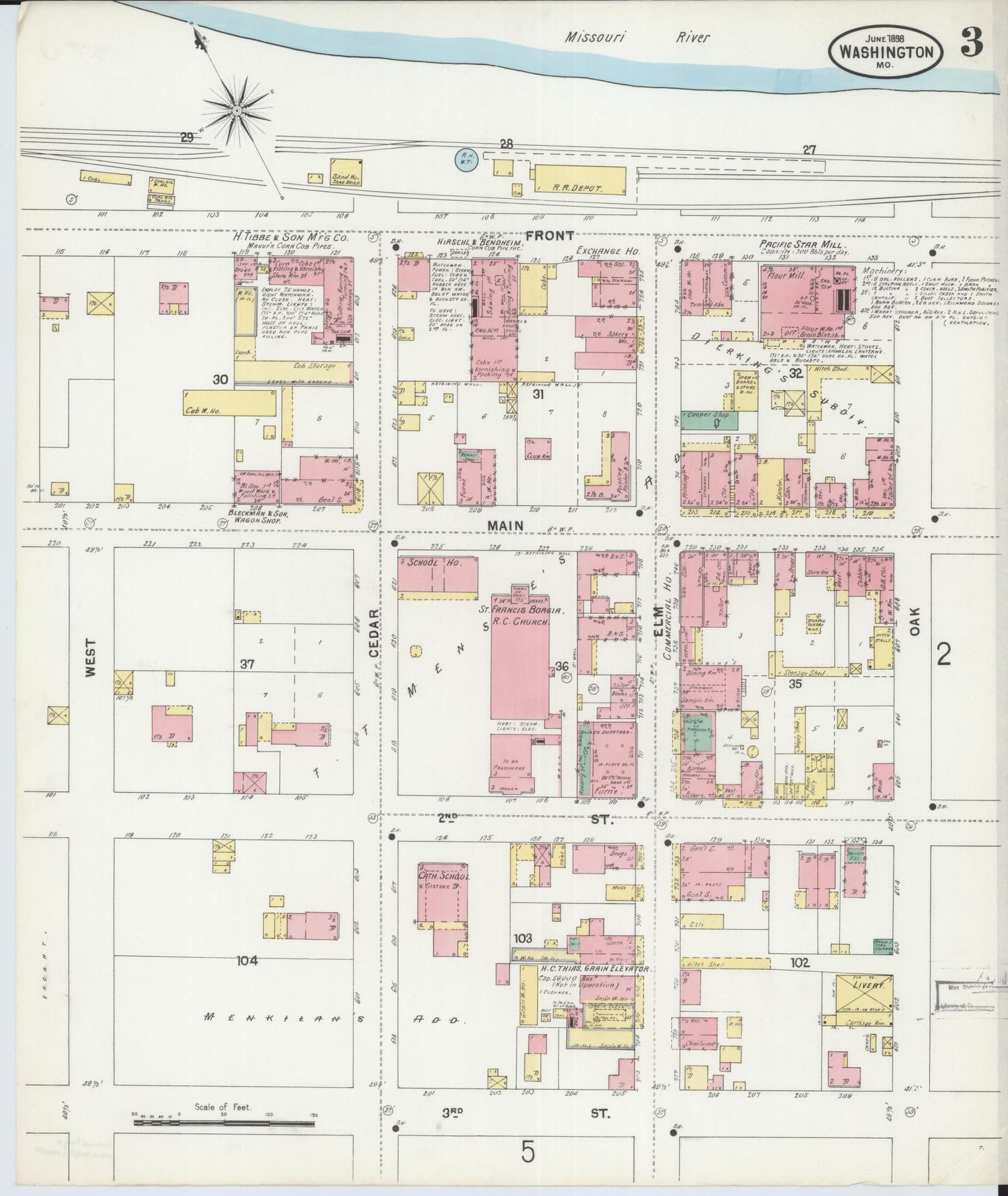 Sanborn Fire Insurance Map from Washington, Franklin County, Missouri (1898), Sheet #0003 - Historic Sanborn Fire Insurance Map Print, vintage old map wall art, antique decor, genealogy gift, Washington Washington map