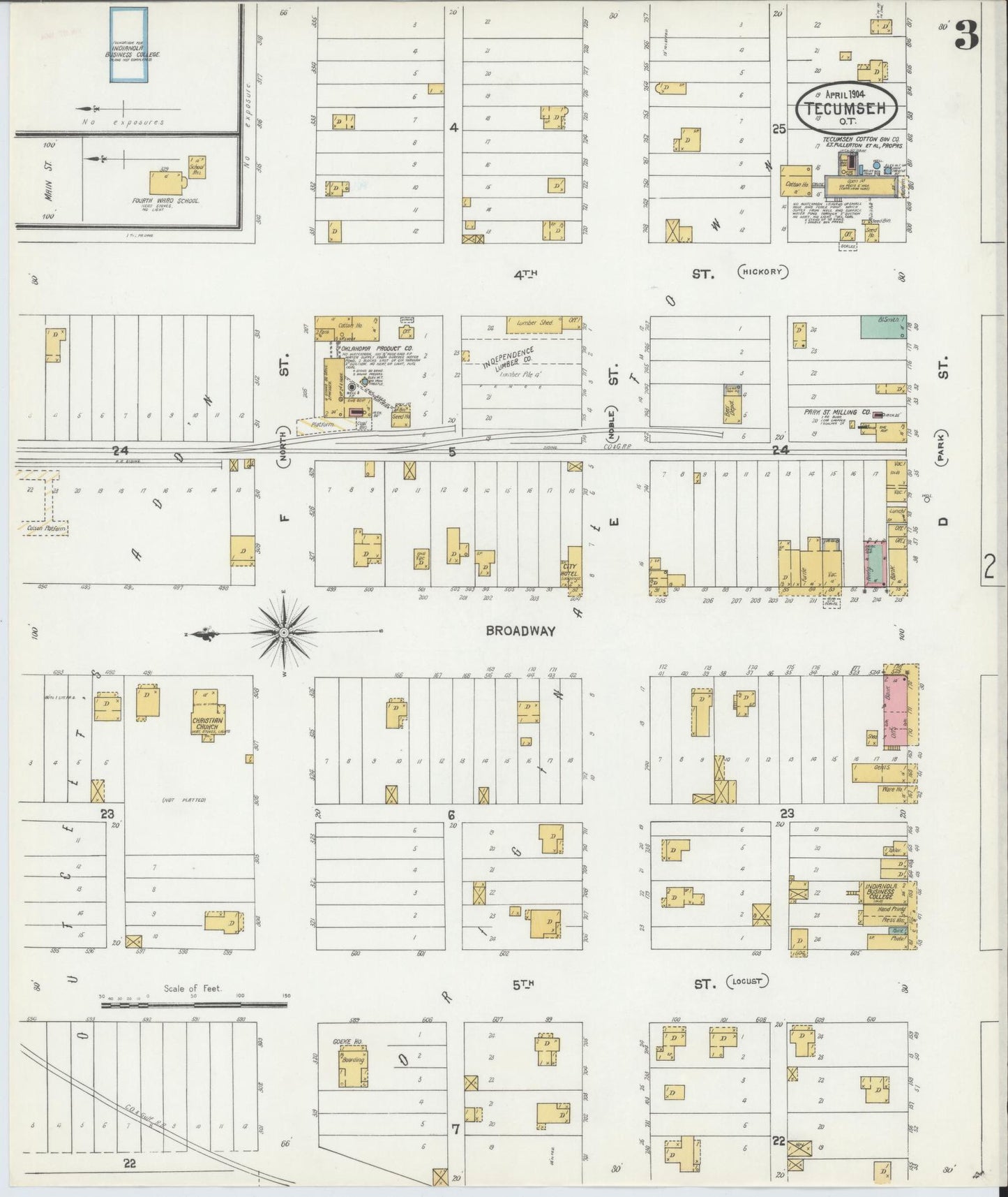 Sanborn Fire Insurance Map from Tecumseh, Pottawatomie County, Oklahoma (1904), Sheet #0003 - Complete Map Set gallery image, historic Sanborn map, vintage wall art, Oklahoma Oklahoma