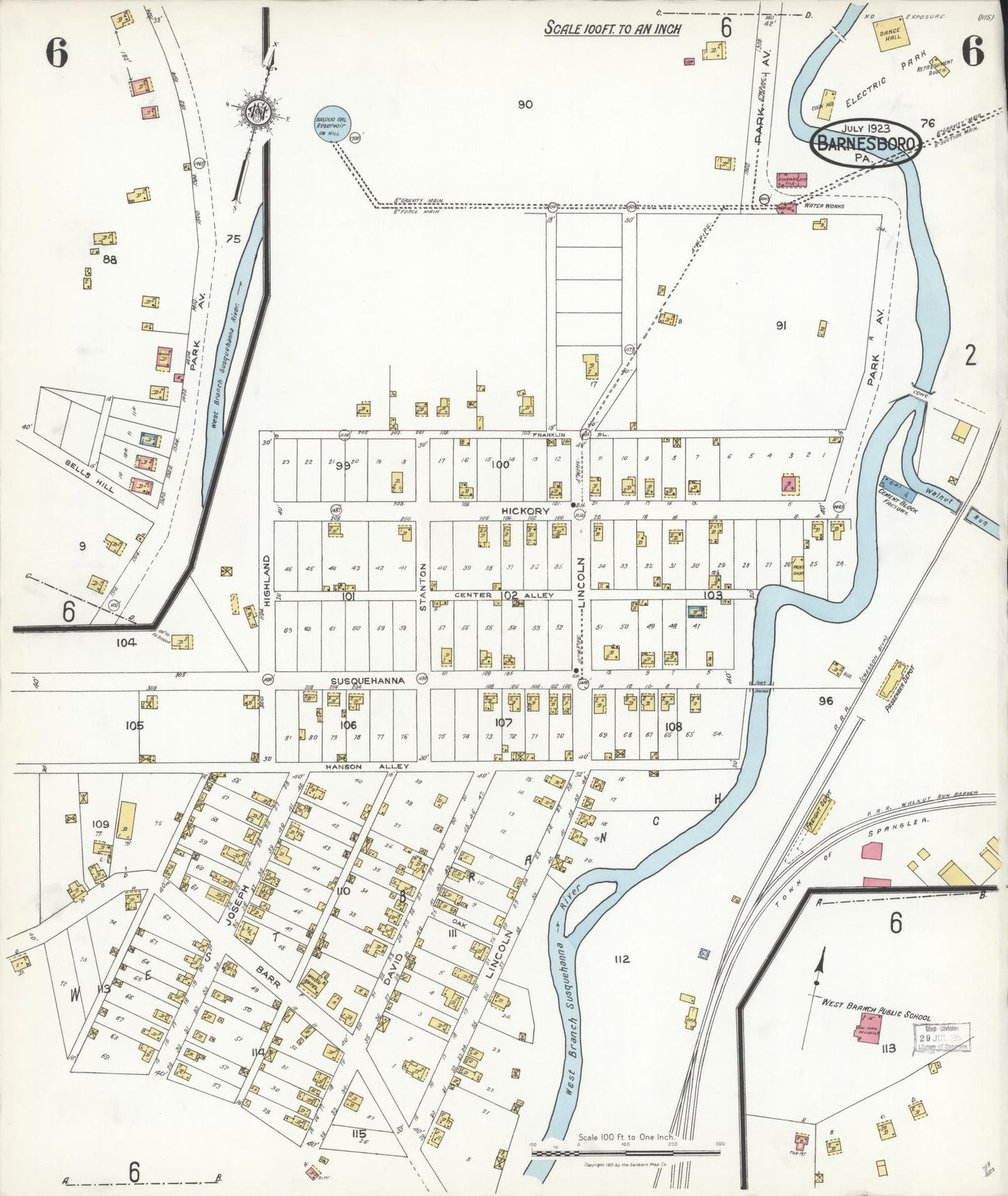 Sanborn Fire Insurance Map from Barnesboro, Cambria County, Pennsylvania (1923), Sheet #0006 - Historic Sanborn Fire Insurance Map Print, vintage old map wall art, antique decor, genealogy gift, Pennsylvania Pennsylvania map