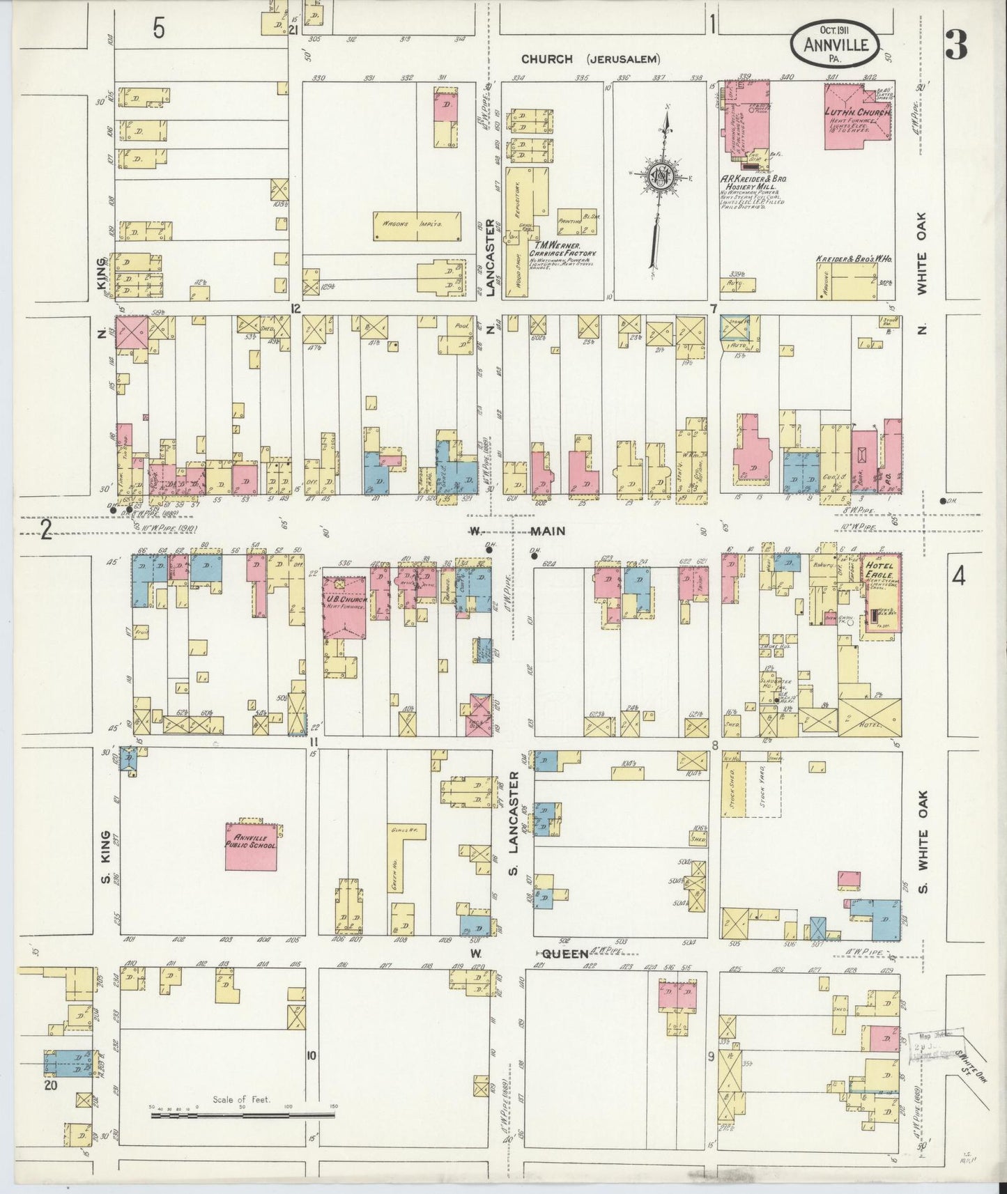Sanborn Fire Insurance Map from Annville, Lebanon County, Pennsylvania (1911), Sheet #0003 - Historic Sanborn Fire Insurance Map Print, vintage old map wall art, antique decor, genealogy gift, Pennsylvania Pennsylvania map