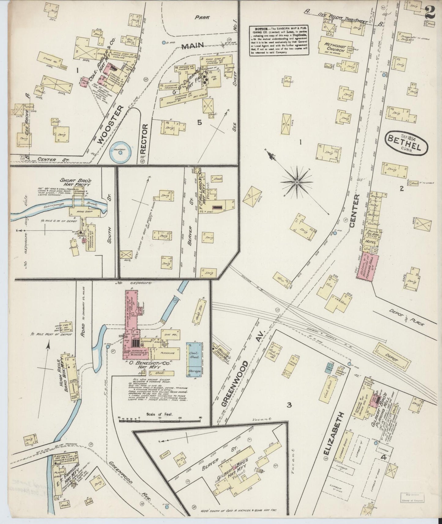 Sanborn Fire Insurance Map from Bethel, Fairfield County, Connecticut (1884), Sheet #0002 - Complete Map Set gallery image, historic Sanborn map, vintage wall art, Connecticut Connecticut