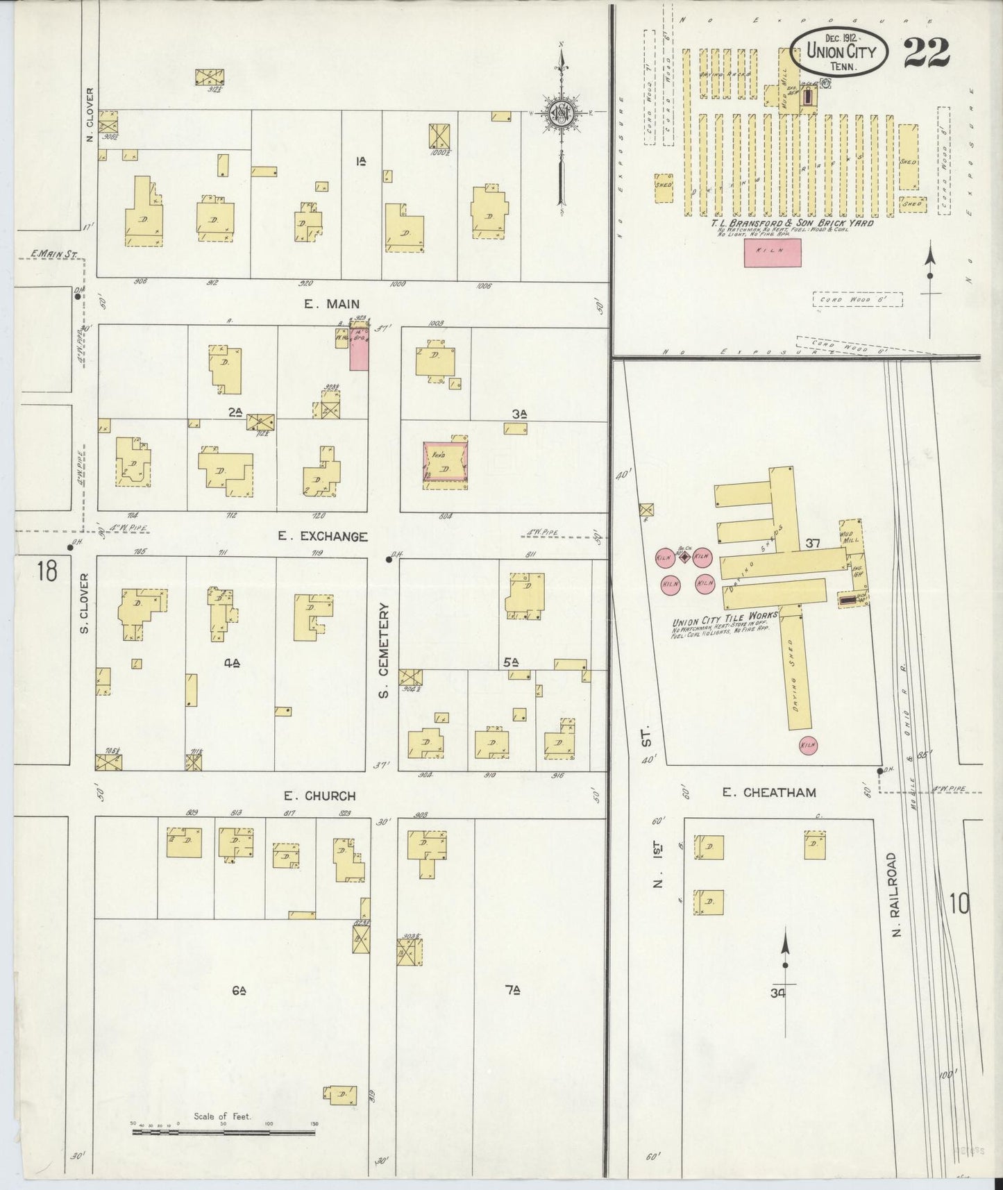 Sanborn Fire Insurance Map from Union City, Obion County, Tennessee (1912), Sheet #0022 - Complete Map Set gallery image, historic Sanborn map, vintage wall art, Tennessee Tennessee