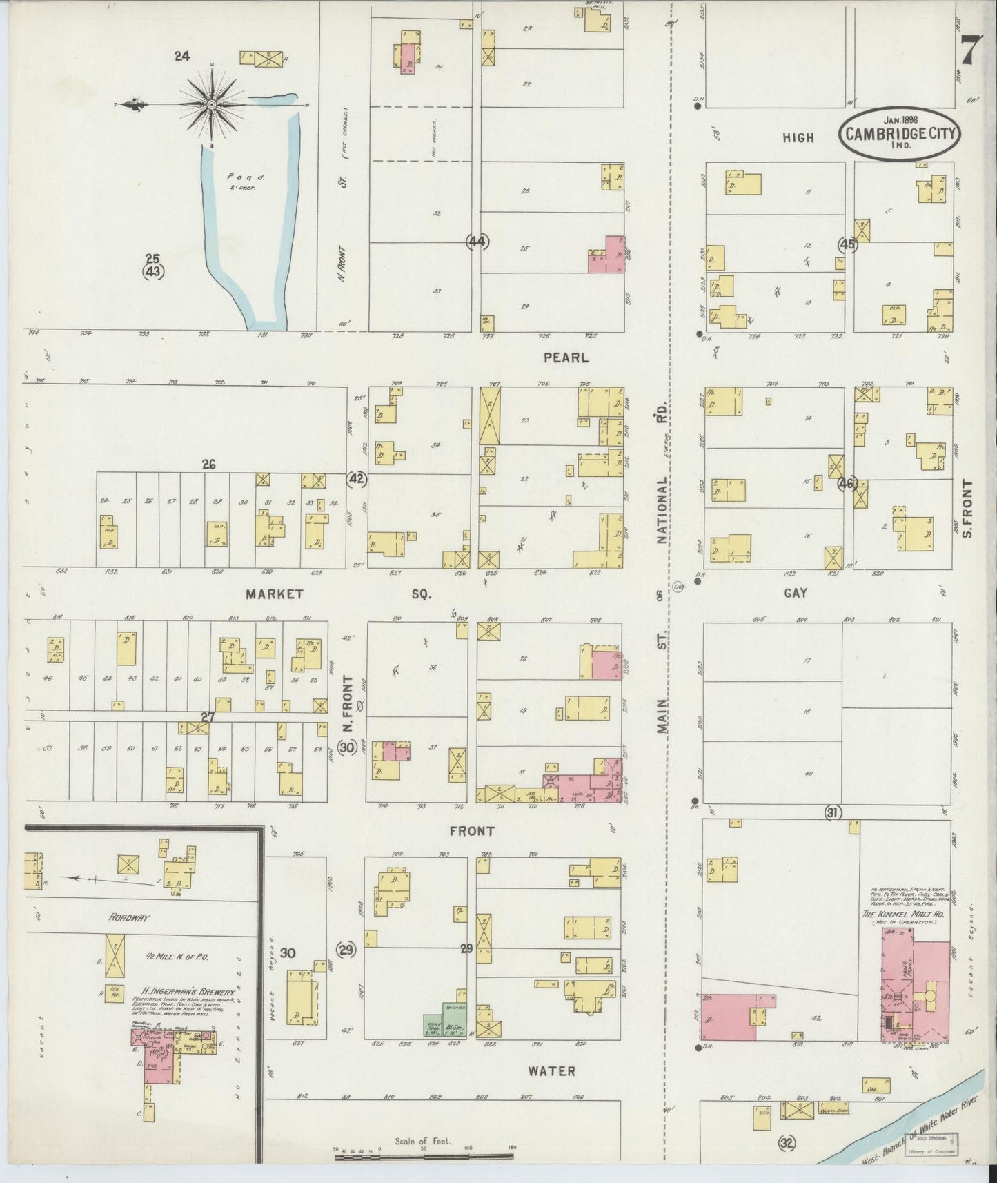 Sanborn Fire Insurance Map from Cambridge City, Wayne County, Indiana (1898), Sheet #0007 - Complete Map Set gallery image, historic Sanborn map, vintage wall art, Indiana Indiana