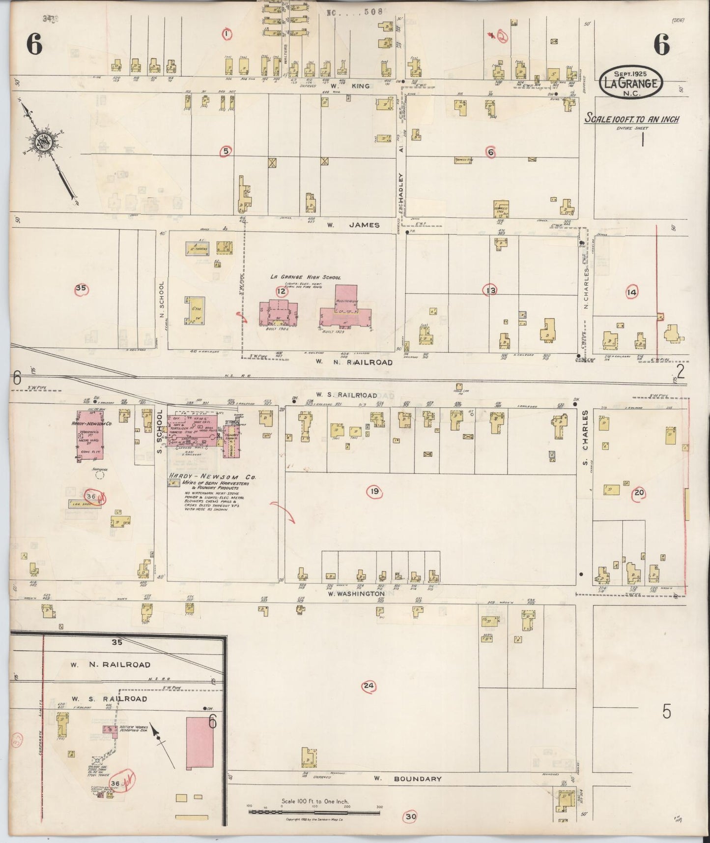 Sanborn Fire Insurance Map from La Grange, Lenoir County, North Carolina (1944), Sheet #0006 - Complete Map Set gallery image, historic Sanborn map, vintage wall art, North Carolina North Carolina