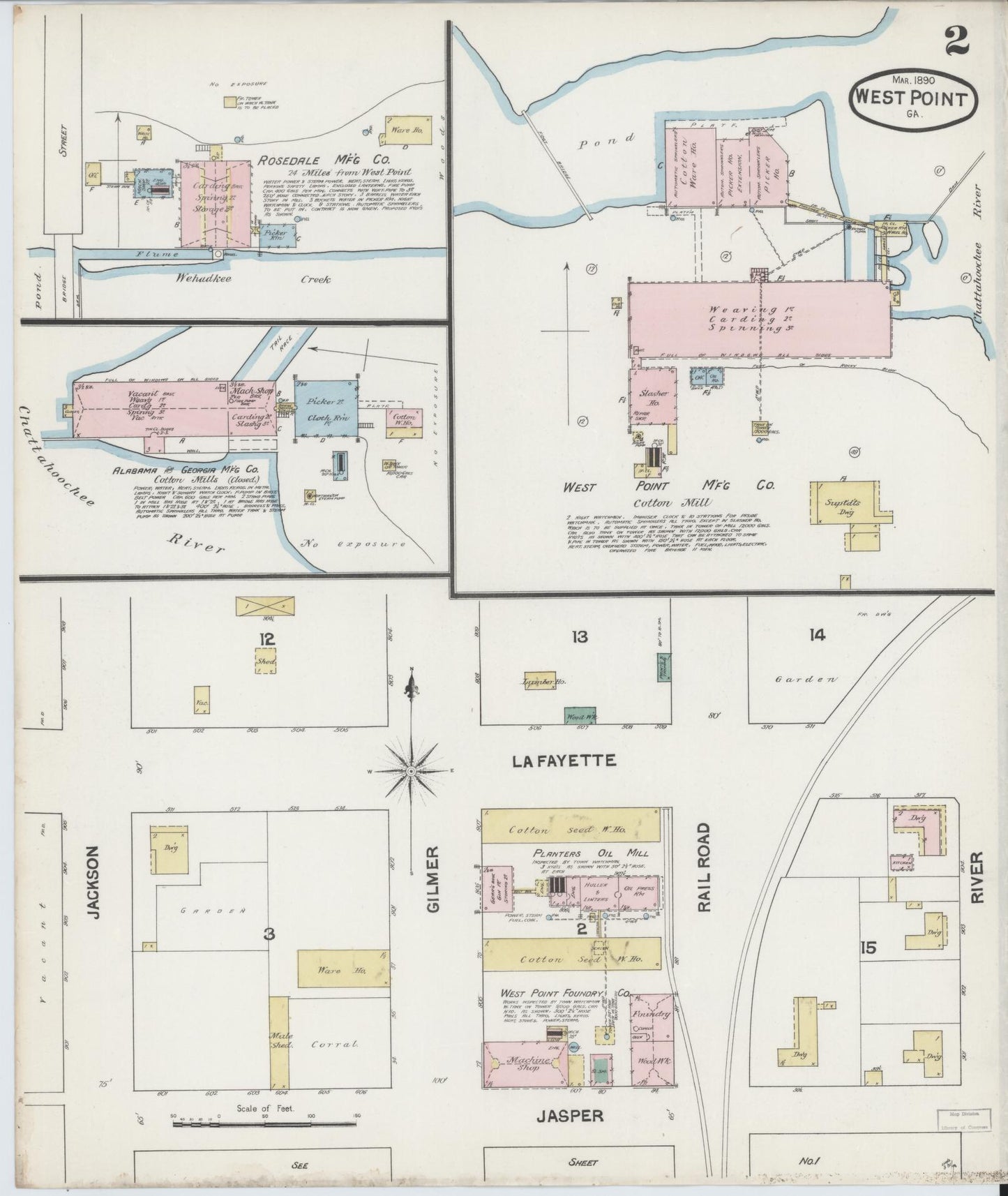 Sanborn Fire Insurance Map from West Point, Troup County, Georgia (1890), Sheet #0002 - Complete Map Set gallery image, historic Sanborn map, vintage wall art, Georgia Georgia