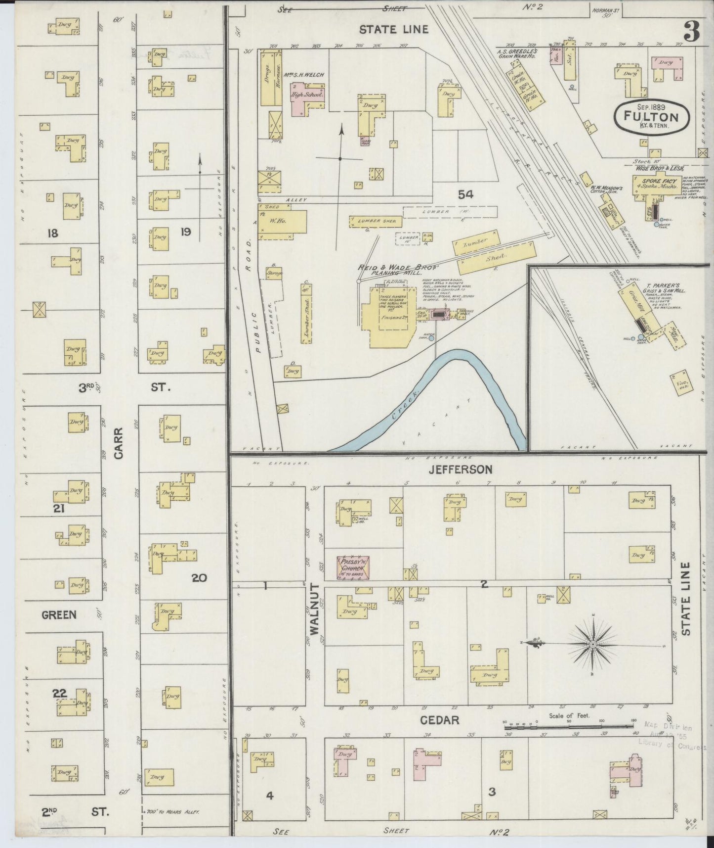 Sanborn Fire Insurance Map from Fulton, Fulton County, Kentucky (1889), Sheet #0003 - Historic Sanborn Fire Insurance Map Print, vintage old map wall art, antique decor, genealogy gift, Kentucky Kentucky map
