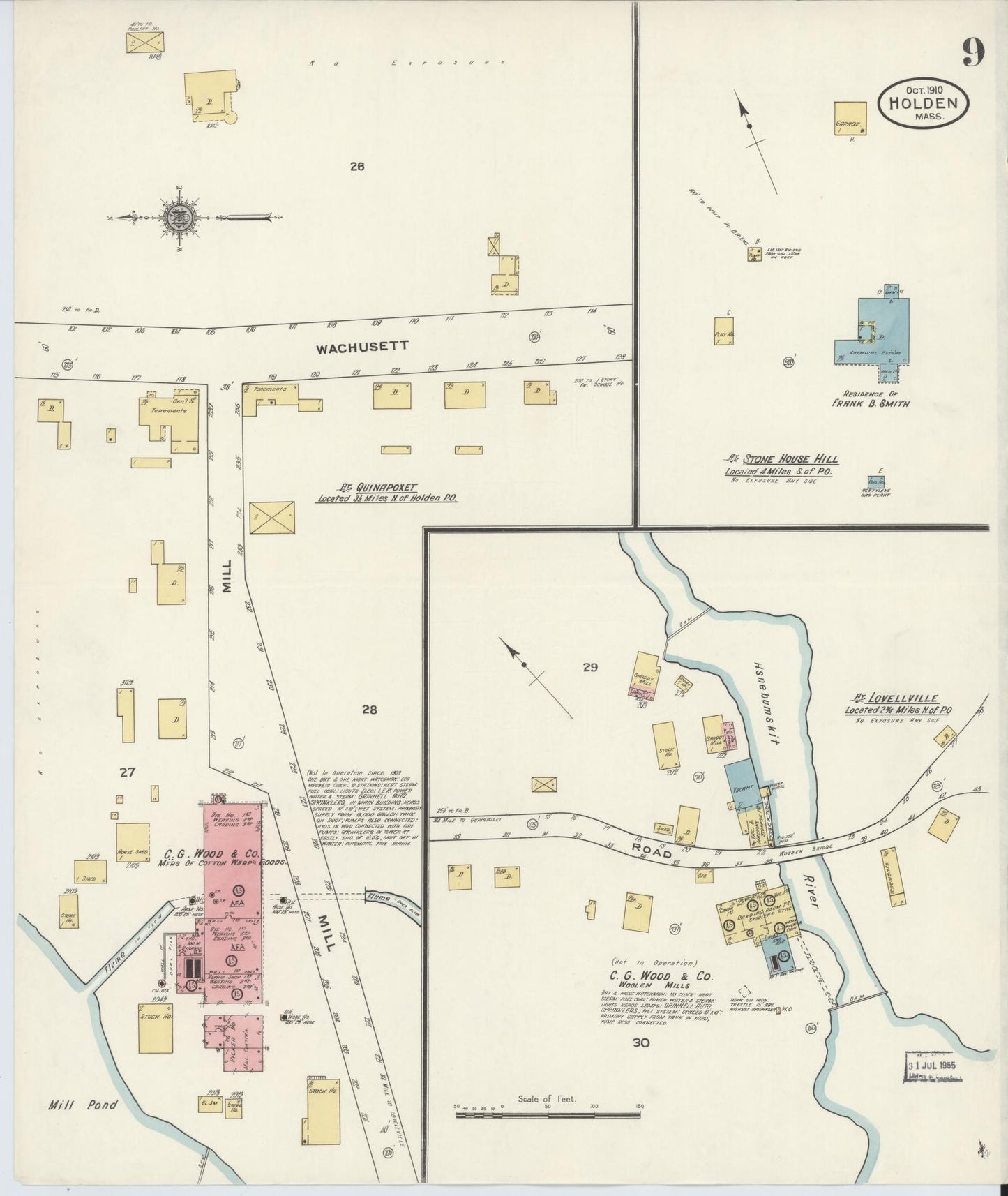 Sanborn Fire Insurance Map from Holden, Worcester County, Massachusetts (1910), Sheet #0009 - Historic Sanborn Fire Insurance Map Print, vintage old map wall art, antique decor, genealogy gift, Massachusetts Massachusetts map