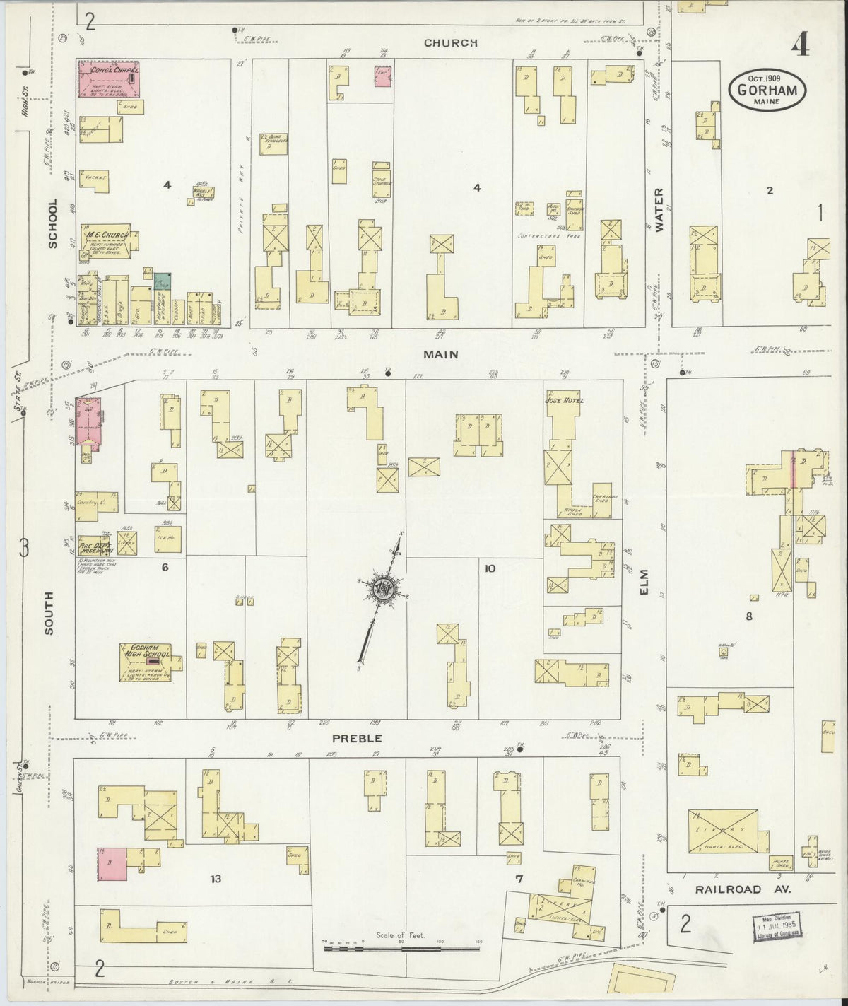 Sanborn Fire Insurance Map from Gorham, Cumberland County, Maine (1909), Sheet #0004 - Historic Sanborn Fire Insurance Map Print, vintage old map wall art, antique decor, genealogy gift, Maine Maine map