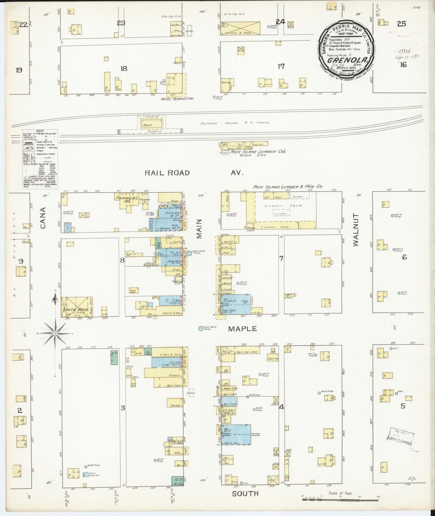 Sanborn Fire Insurance Map from Grenola, Elk County, Kansas (1893), Sheet #0001 - Historic Sanborn Fire Insurance Map Print, vintage old map wall art, antique decor, genealogy gift, Kansas Kansas map