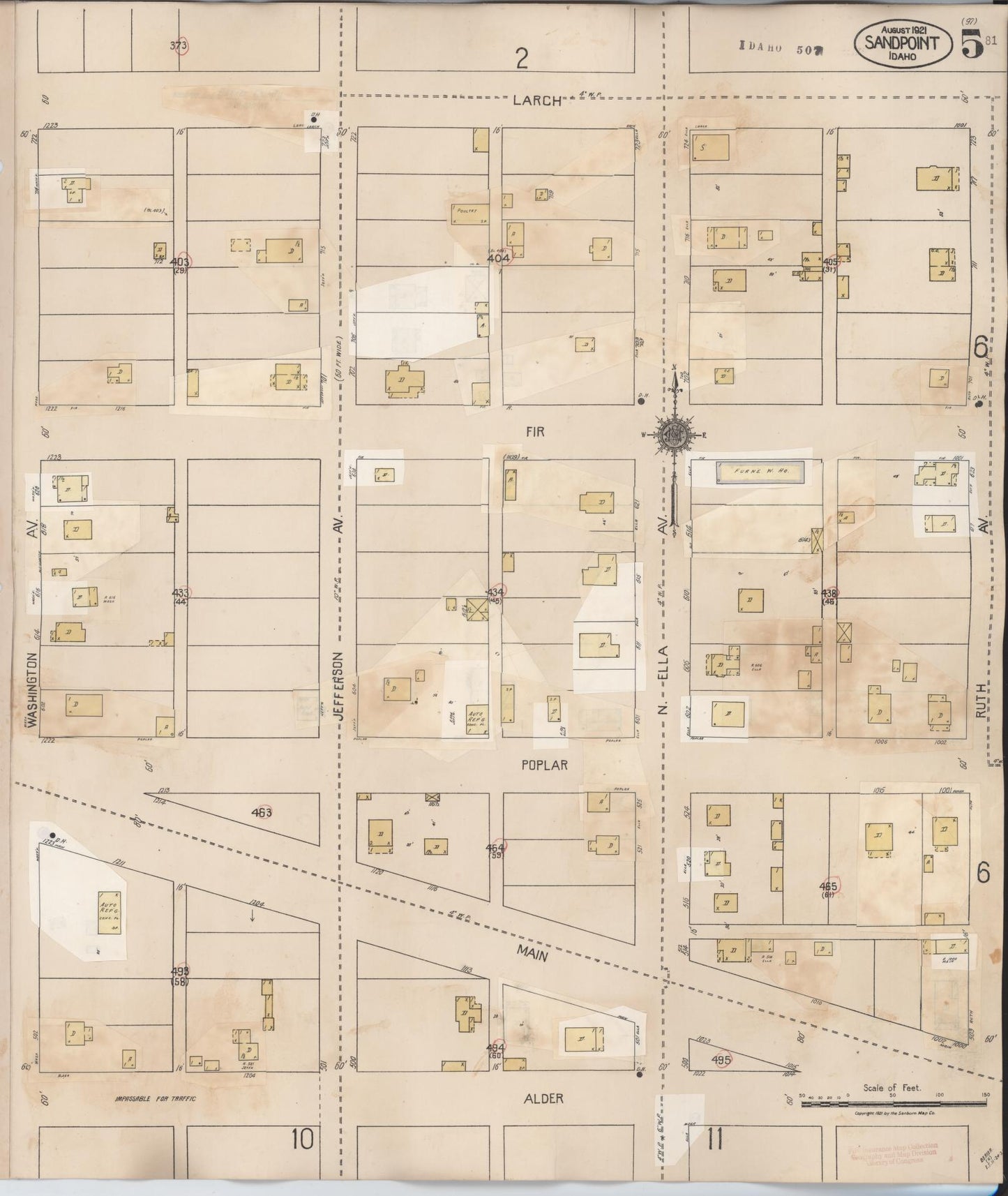 Sanborn Fire Insurance Map from Sandpoint, Bonner County, Idaho (1948), Sheet #0005 - Historic Sanborn Fire Insurance Map Print, vintage old map wall art, antique decor, genealogy gift, Idaho Idaho map