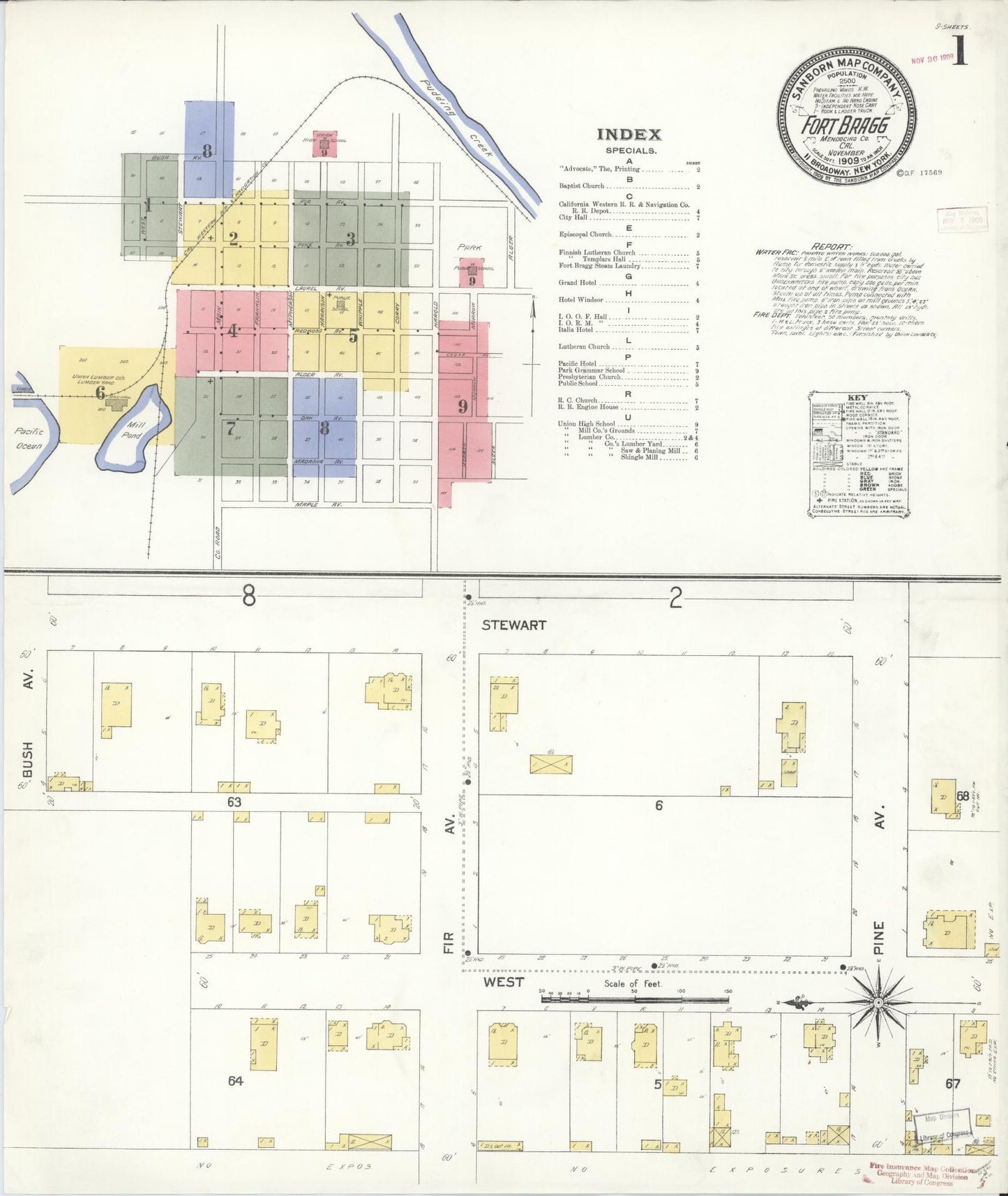 Sanborn Fire Insurance Map from Fort Bragg, Mendocino County, California. (1909) – Historic Sanborn Fire Insurance Map Print