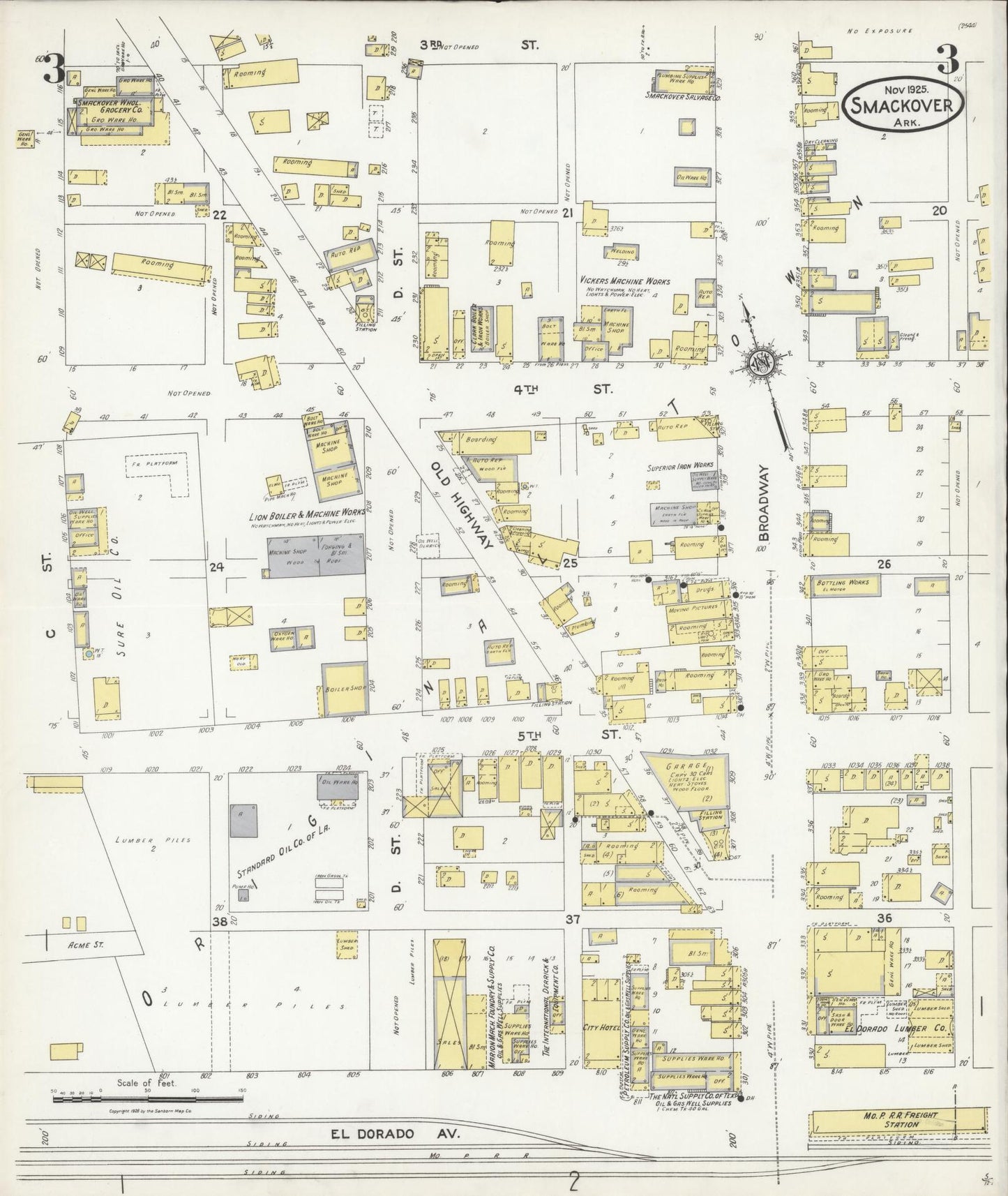 Sanborn Fire Insurance Map from Smackover, Union County, Arkansas (1925), Sheet #0003 - Historic Sanborn Fire Insurance Map Print, vintage old map wall art, antique decor, genealogy gift, Arkansas Arkansas map