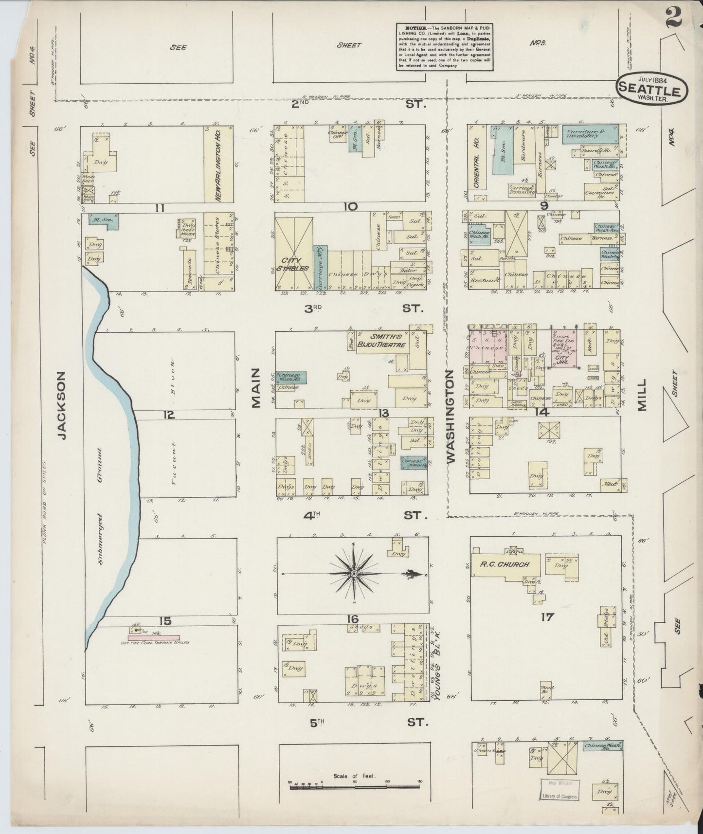 Sanborn Fire Insurance Map from Seattle, King County, Washington (1884), Sheet #0002 - Historic Sanborn Fire Insurance Map Print, vintage old map wall art, antique decor, genealogy gift, Washington Washington map