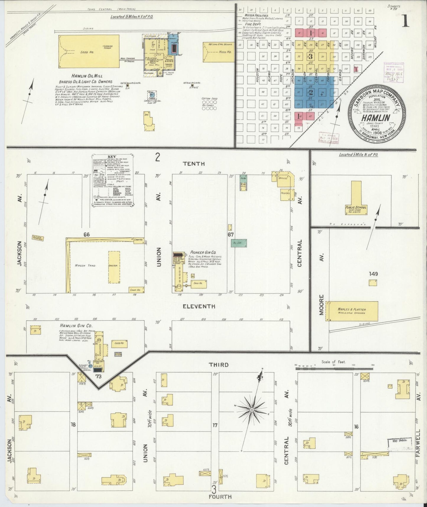 Sanborn Fire Insurance Map from Hamlin, Jones County, Texas. (1908) – Historic Sanborn Fire Insurance Map Print