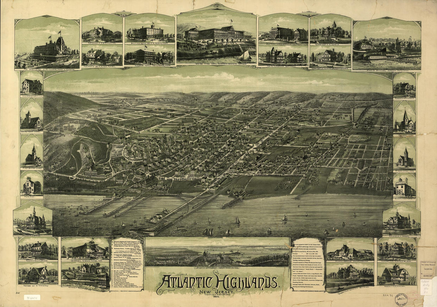 Atlantic Highlands, New Jersey 1894. (1894) – Historic Bird’s-Eye View Panorama Print