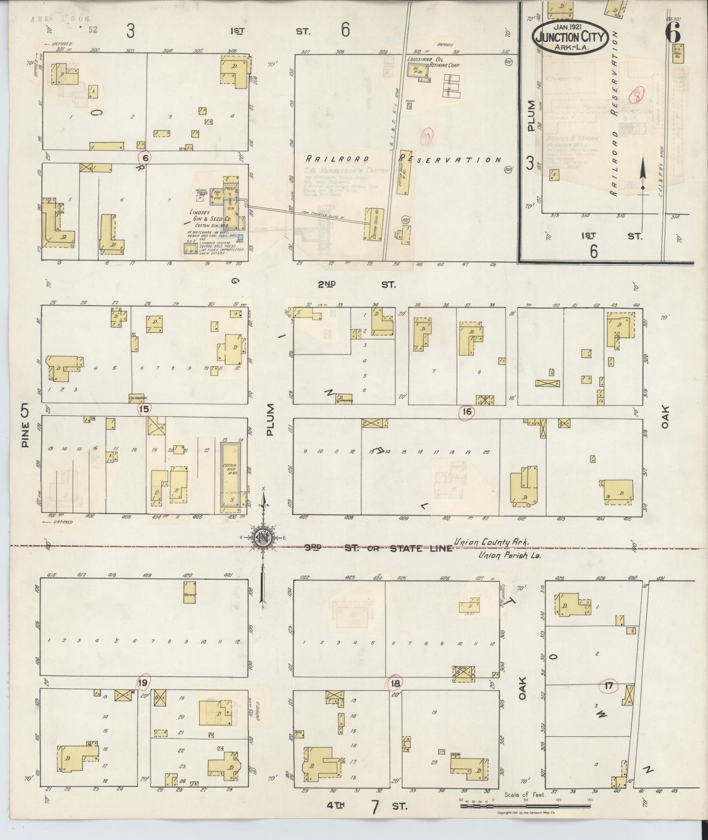 Sanborn Fire Insurance Map from Junction City, Union County. Clairborne And Union Parishes La., Arkansas (1933), Sheet #0006 - Historic Sanborn Fire Insurance Map Print, vintage old map wall art, antique decor, genealogy gift, Arkansas Arkansas map