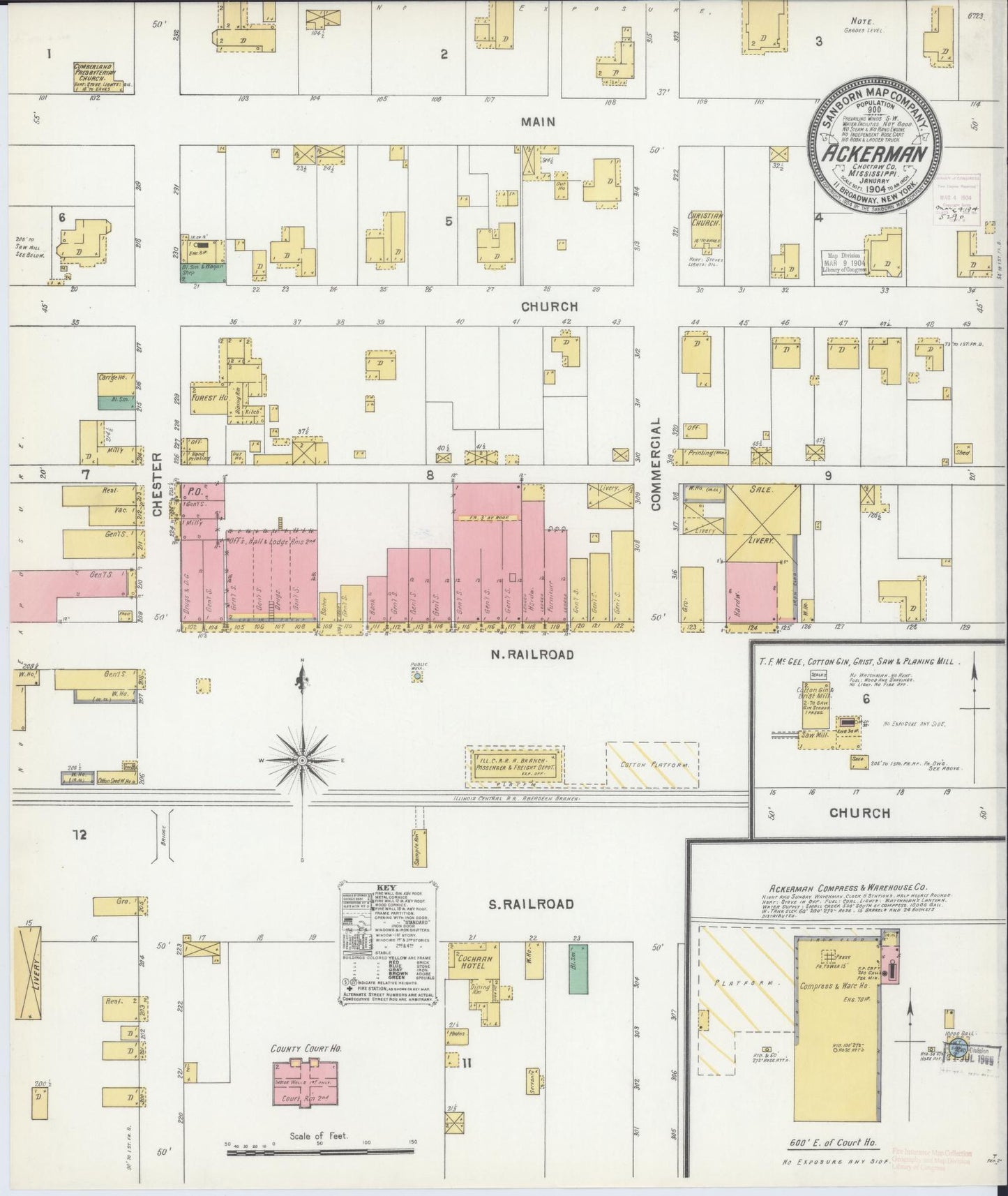 Sanborn Fire Insurance Map from Ackerman, Choctaw County, Mississippi. (1904) – Historic Sanborn Fire Insurance Map Print