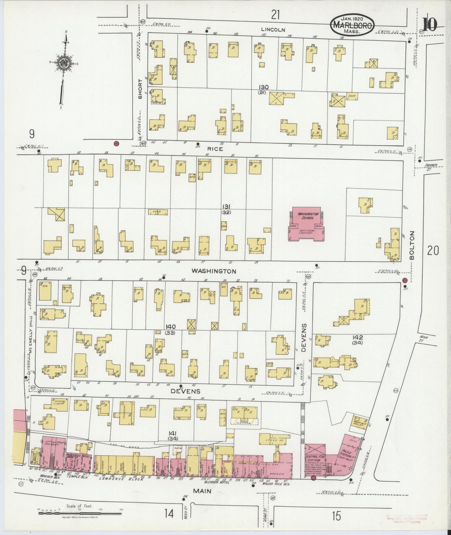 Sanborn Fire Insurance Map from Marlborough, Middlesex County, Massachusetts (1920), Sheet #0010 - Historic Sanborn Fire Insurance Map Print, vintage old map wall art, antique decor, genealogy gift, Massachusetts Massachusetts map
