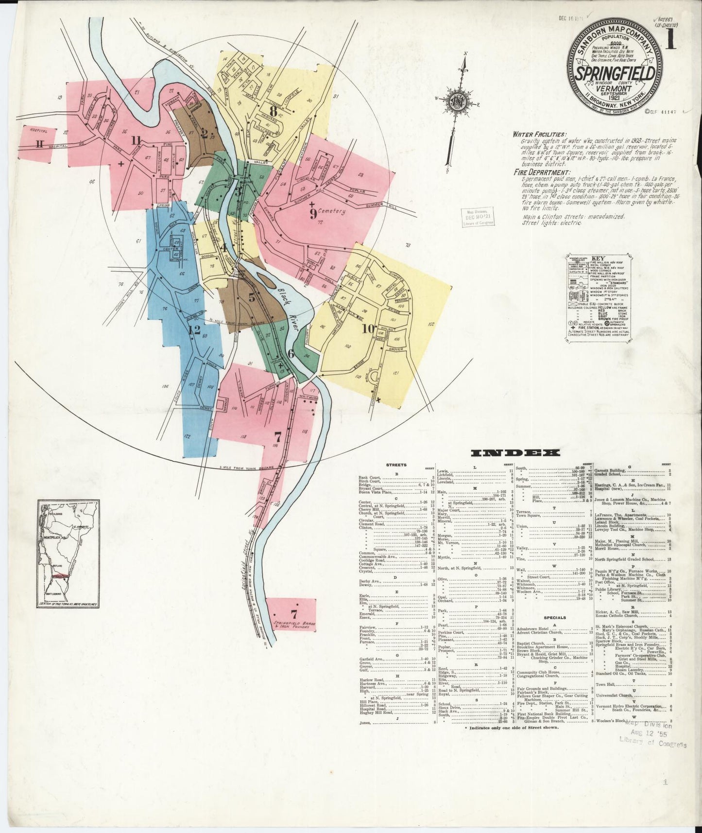 Sanborn Fire Insurance Map from Springfield, Windsor County, Vermont. (1921) – Historic Sanborn Fire Insurance Map Print