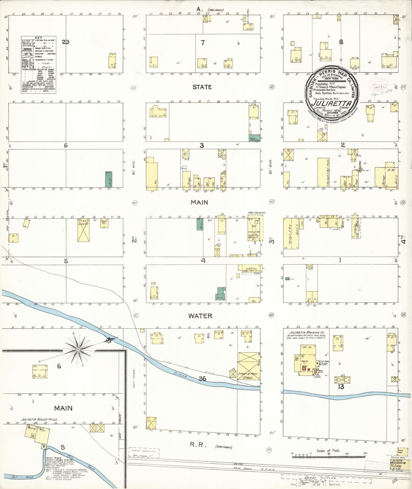 Sanborn Fire Insurance Map from Juliaetta, Latah County, Idaho (1896), Sheet #0001 - Historic Sanborn Fire Insurance Map Print, vintage old map wall art, antique decor, genealogy gift, Idaho Idaho map