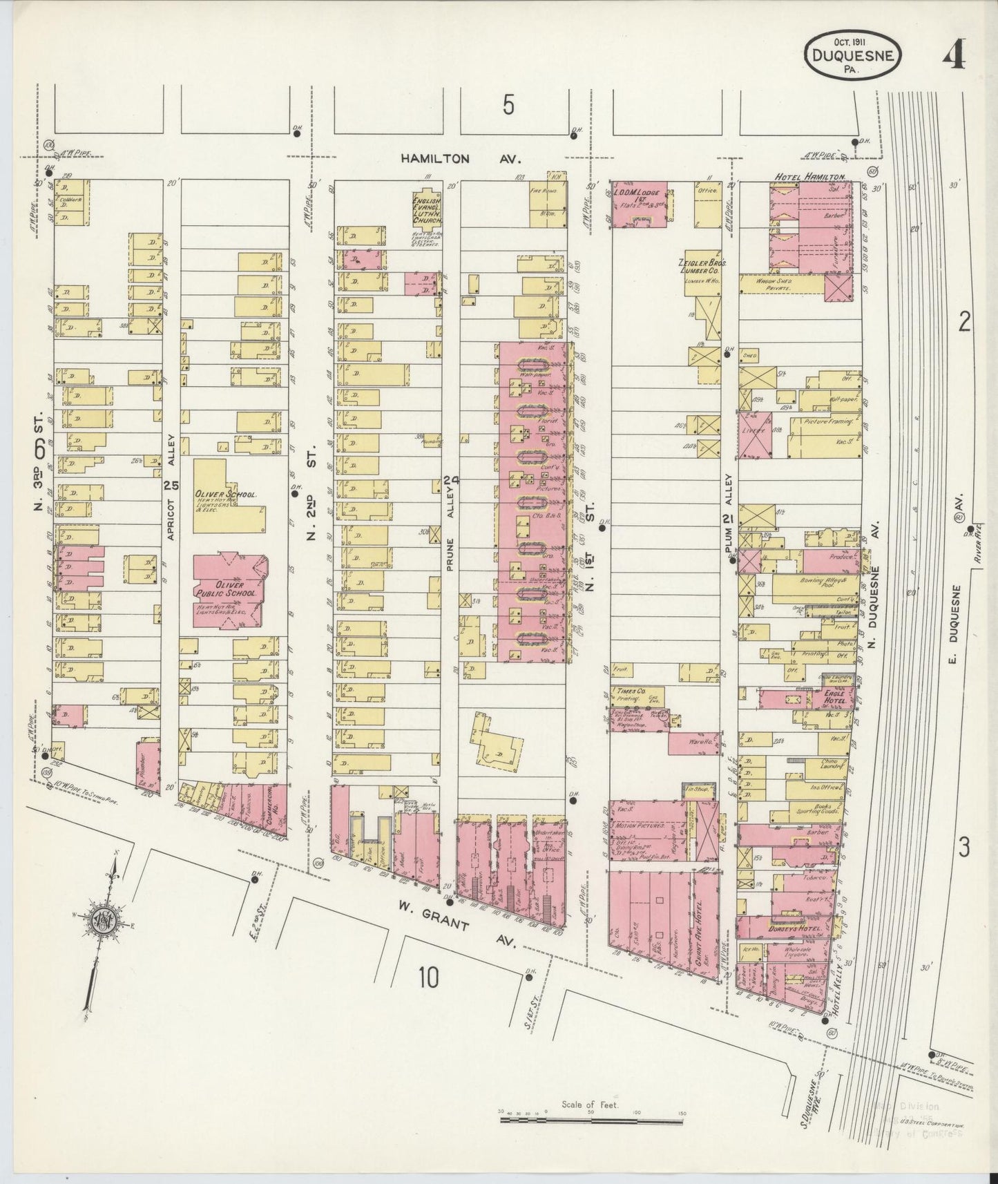 Sanborn Fire Insurance Map from Duquesne, Allegheny County, Pennsylvania (1911), Sheet #0004 - Historic Sanborn Fire Insurance Map Print, vintage old map wall art, antique decor, genealogy gift, Pennsylvania Pennsylvania map