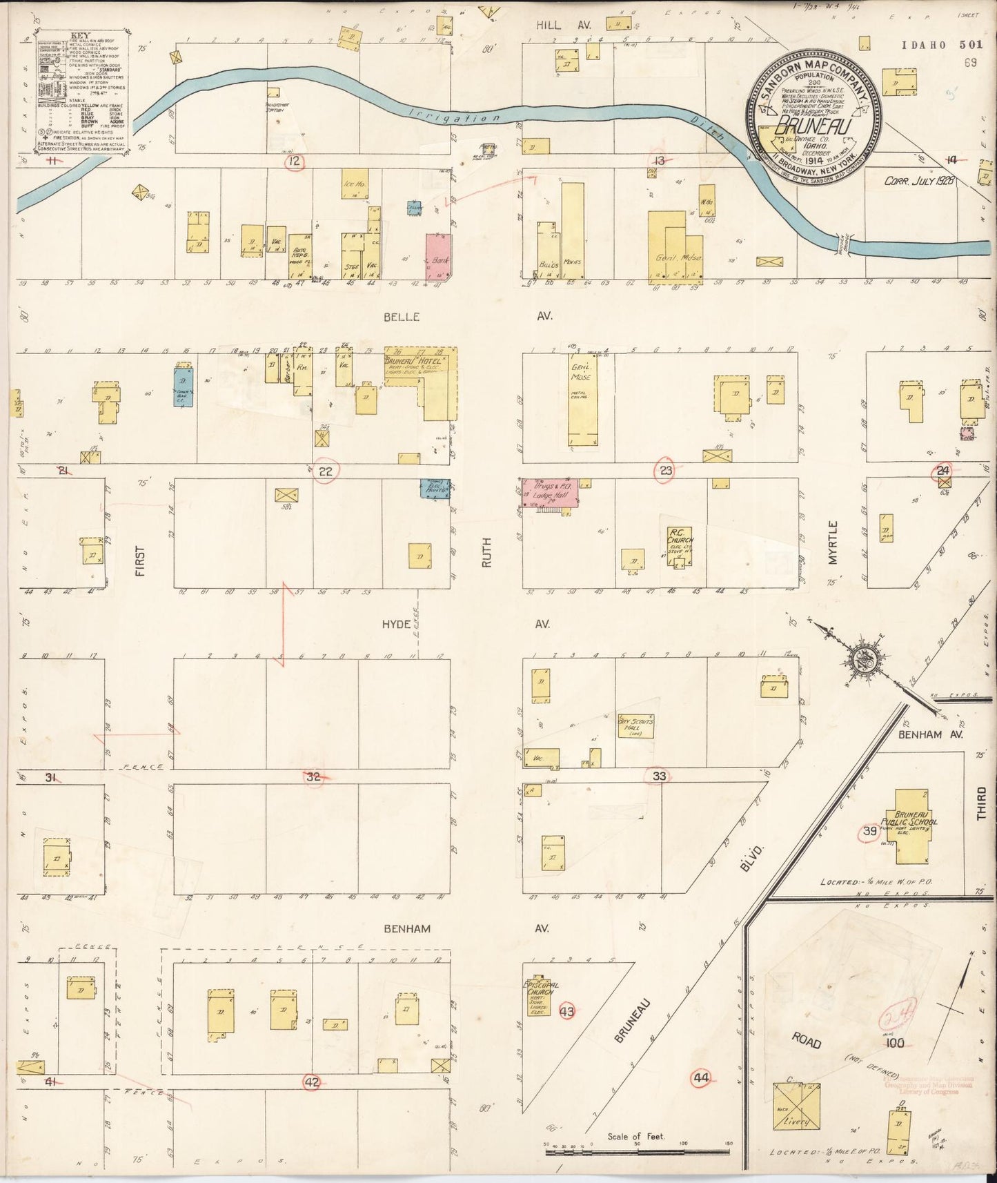 Sanborn Fire Insurance Map from Bruneau, Owyhee County, Idaho (1928), Sheet #0001 - Historic Sanborn Fire Insurance Map Print, vintage old map wall art, antique decor, genealogy gift, Idaho Idaho map
