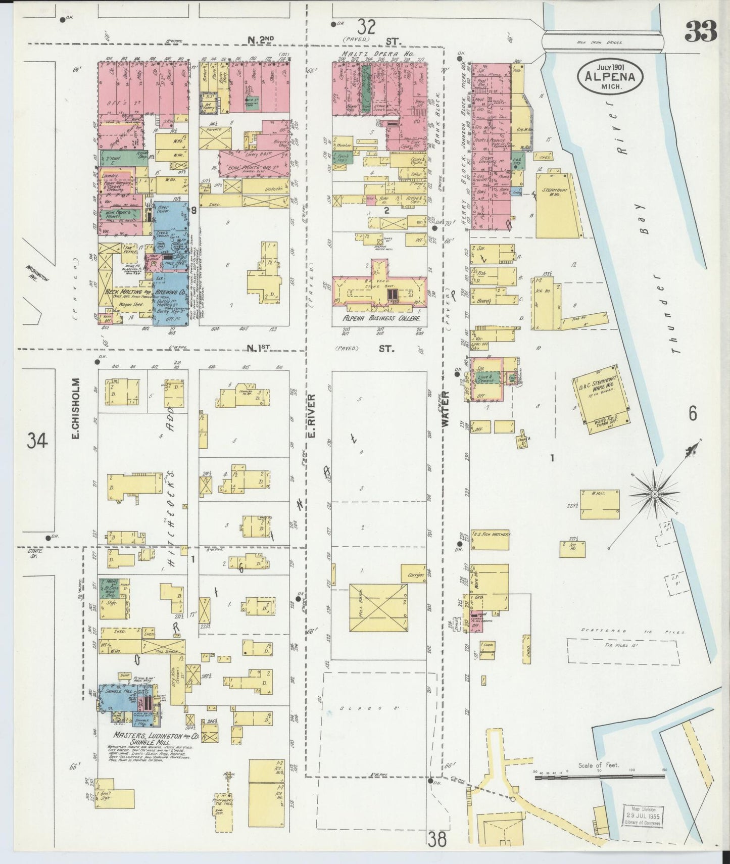 Sanborn Fire Insurance Map from Alpena, Alpena County, Michigan (1901), Sheet #0033 - Historic Sanborn Fire Insurance Map Print, vintage old map wall art, antique decor, genealogy gift, Michigan Michigan map