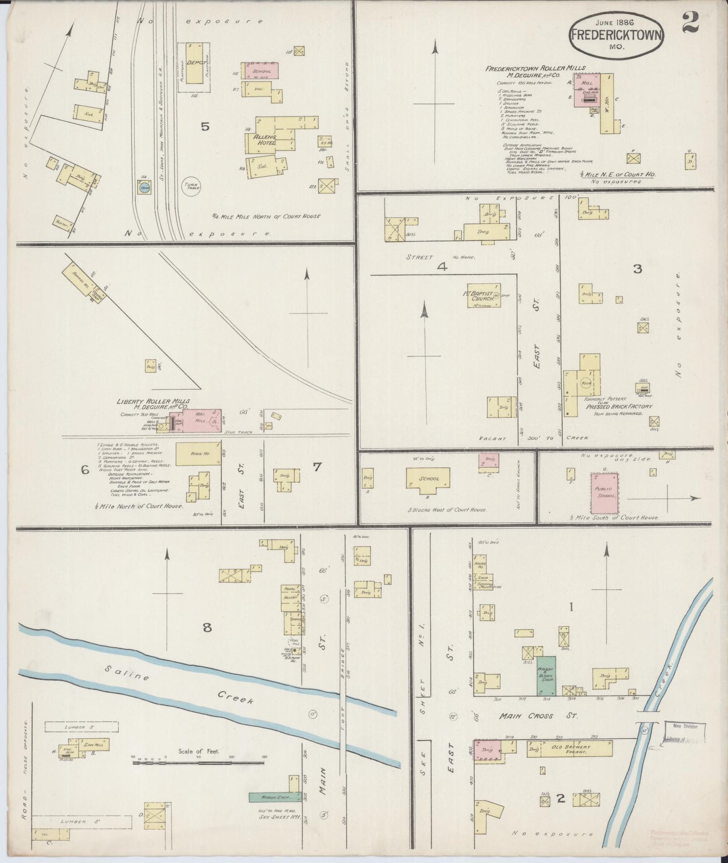 Sanborn Fire Insurance Map from Fredericktown, Madison County, Missouri (1886), Sheet #0002 - Historic Sanborn Fire Insurance Map Print, vintage old map wall art, antique decor, genealogy gift, Missouri Missouri map