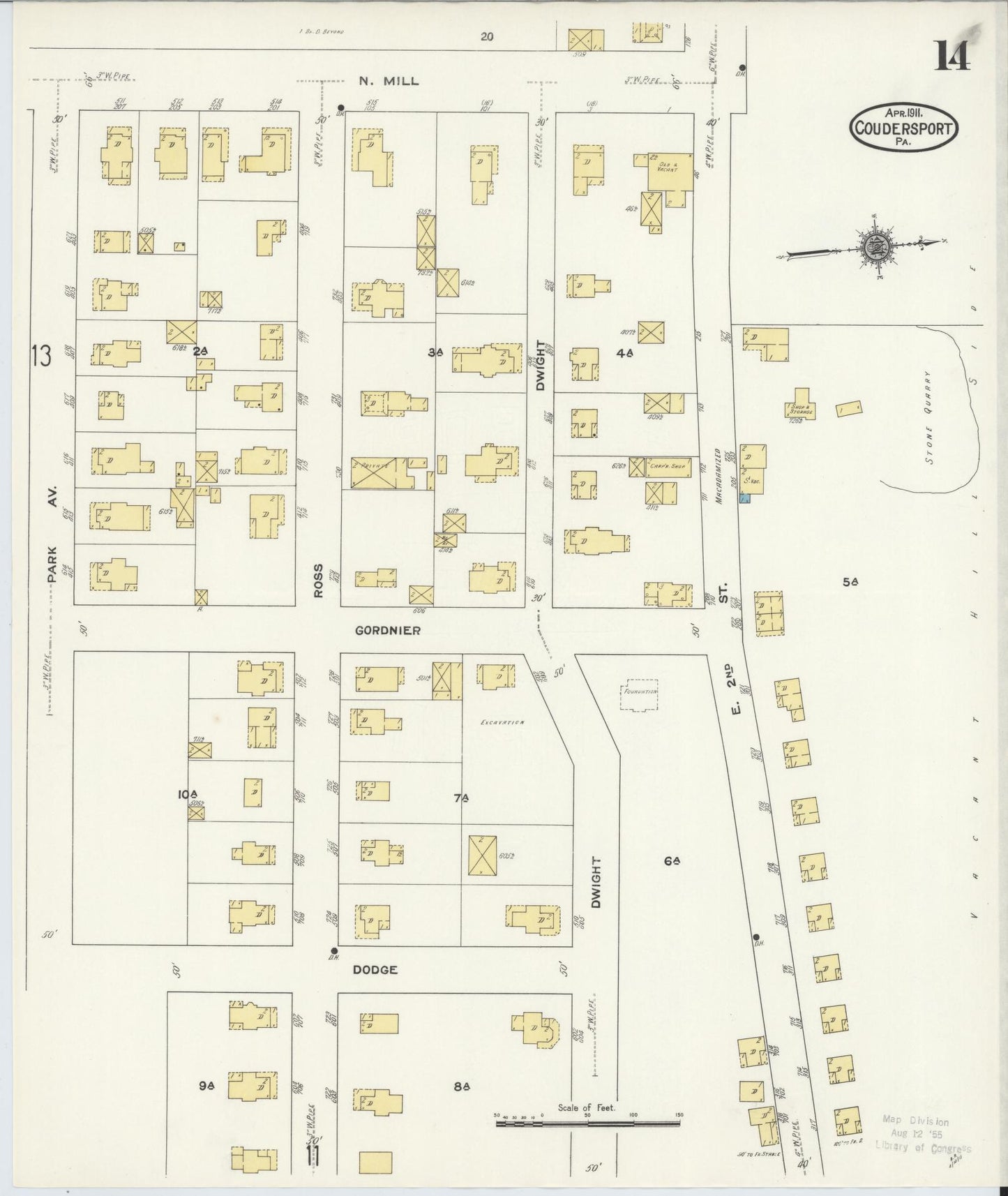 Sanborn Fire Insurance Map from Coudersport, Potter County, Pennsylvania (1911), Sheet #0014 - Historic Sanborn Fire Insurance Map Print, vintage old map wall art, antique decor, genealogy gift, Pennsylvania Pennsylvania map
