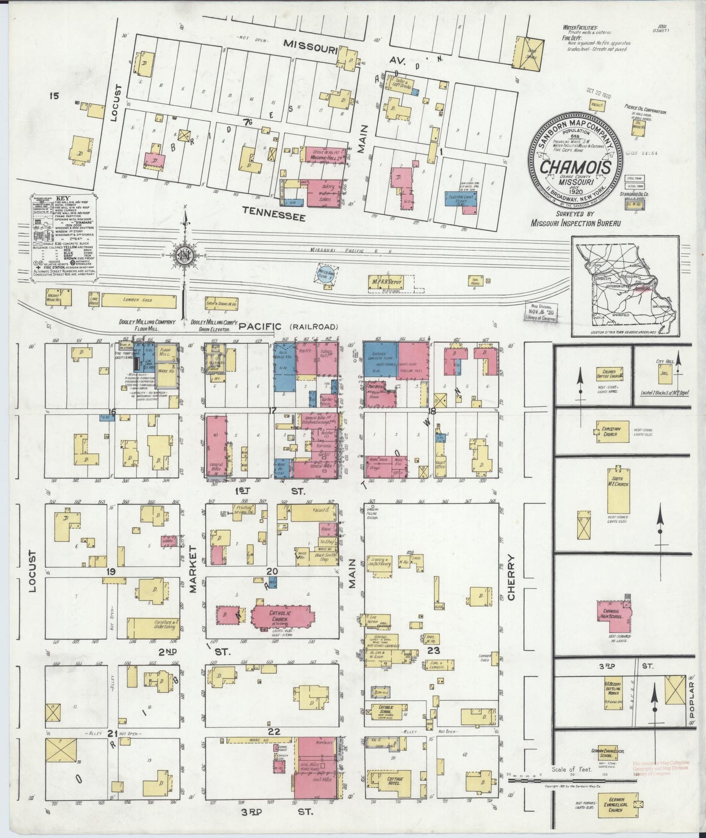 Sanborn Fire Insurance Map from Chamois, Osage County, Missouri (1920), Sheet #0001 - Historic Sanborn Fire Insurance Map Print, vintage old map wall art, antique decor, genealogy gift, Missouri Missouri map