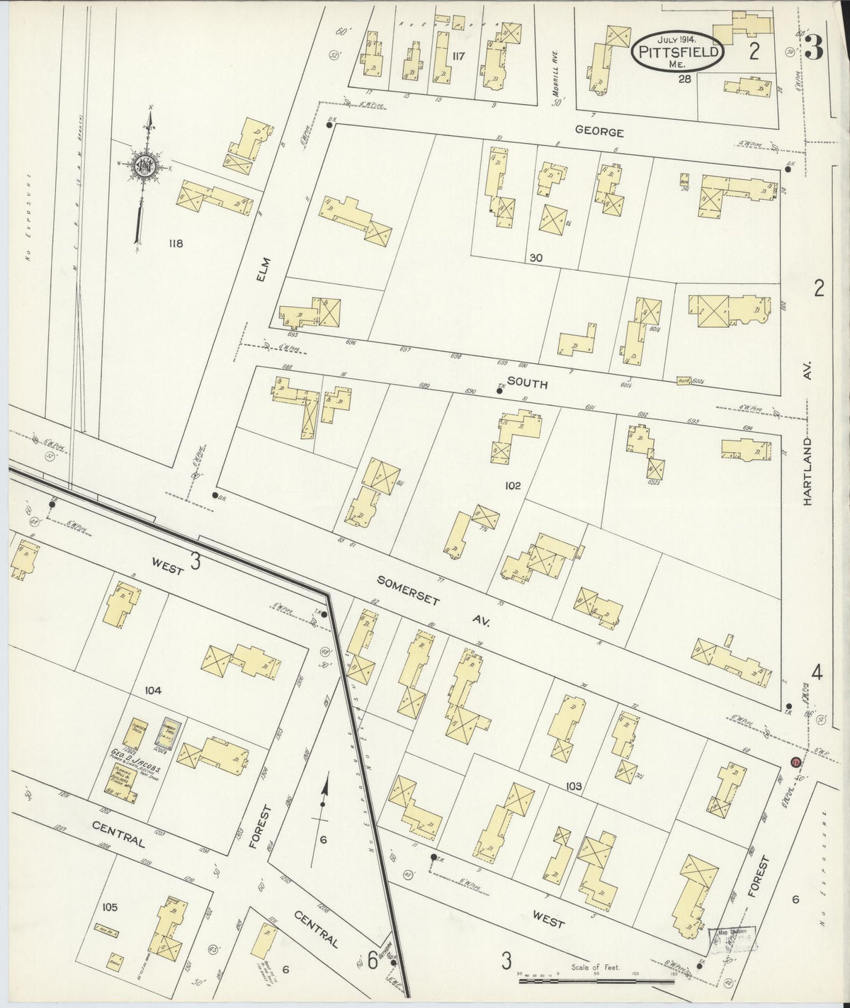 Sanborn Fire Insurance Map from Pittsfield, Somerset County, Maine (1914), Sheet #0003 - Historic Sanborn Fire Insurance Map Print, vintage old map wall art, antique decor, genealogy gift, Maine Maine map