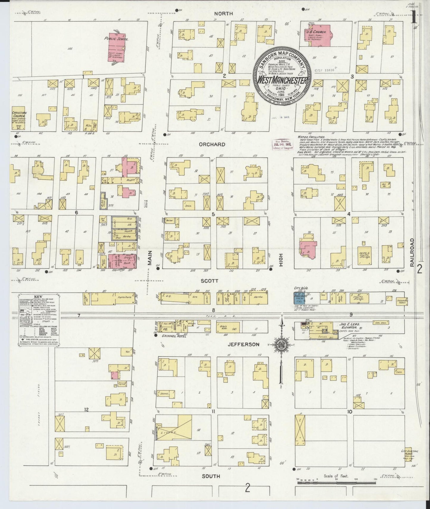 Sanborn Fire Insurance Map from West Manchester, Preble County, Ohio. (1911), Sheet 1 – Historic Sanborn Fire Insurance Map Print