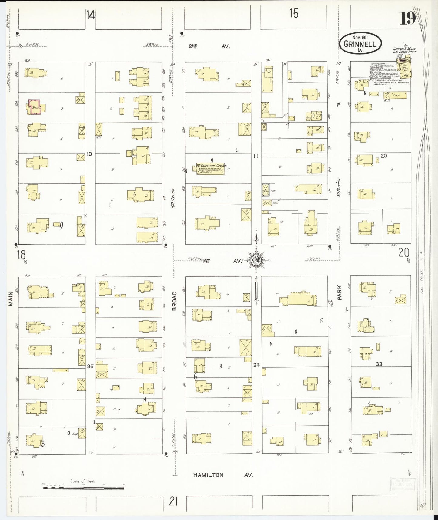 Sanborn Fire Insurance Map from Grinnell, Poweshiek County, Iowa (1911), Sheet #0019 - Historic Sanborn Fire Insurance Map Print, vintage old map wall art
