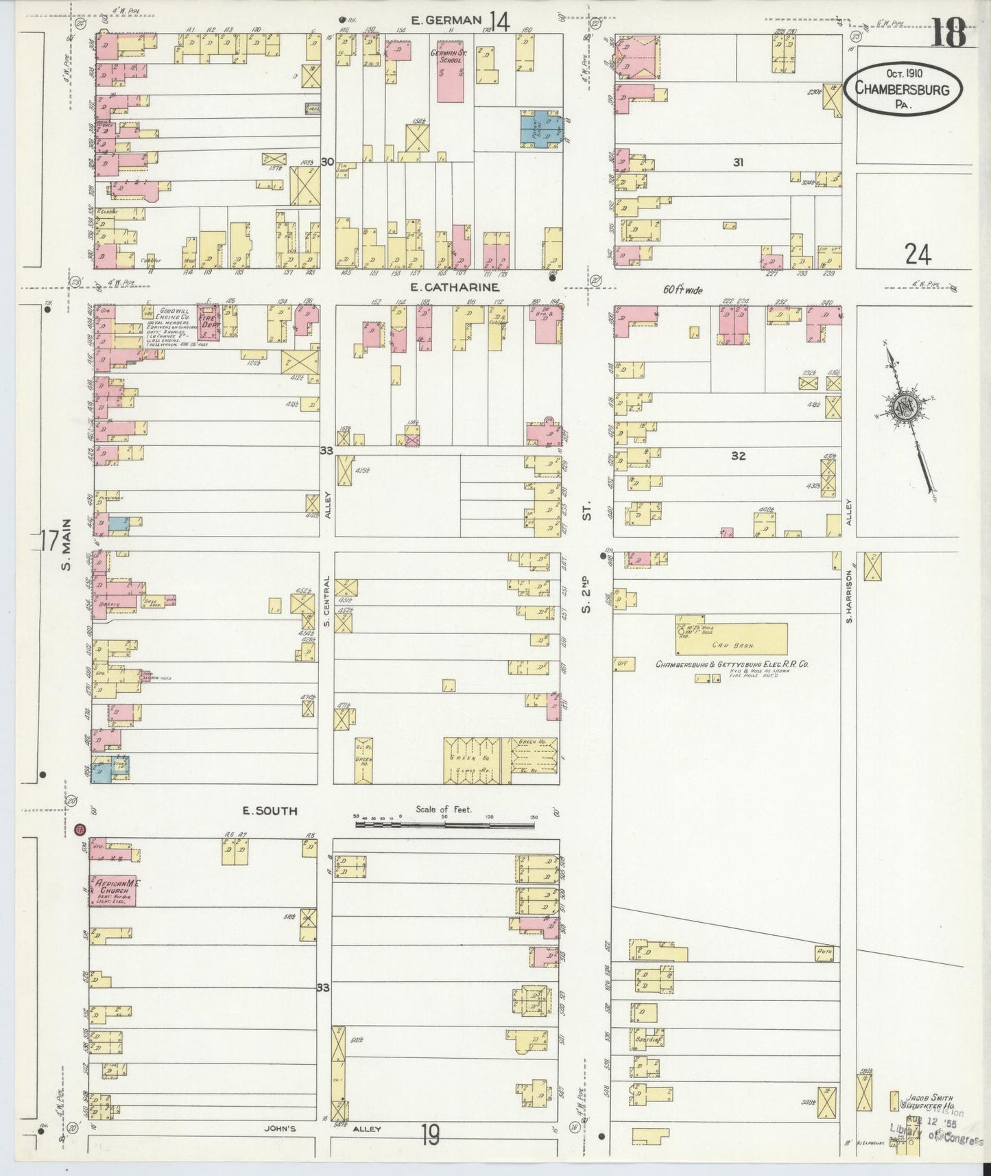 Sanborn Fire Insurance Map from Chambersburg, Franklin County, Pennsylvania (1910), Sheet #0018 - Historic Sanborn Fire Insurance Map Print, vintage old map wall art, antique decor, genealogy gift, Pennsylvania Pennsylvania map
