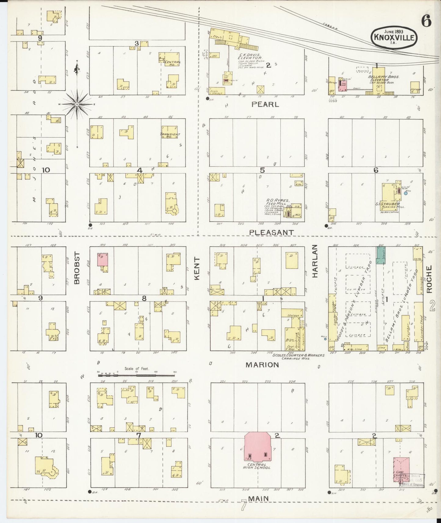 Sanborn Fire Insurance Map from Knoxville, Marion County, Iowa (1893), Sheet #0006 - Historic Sanborn Fire Insurance Map Print, vintage old map wall art