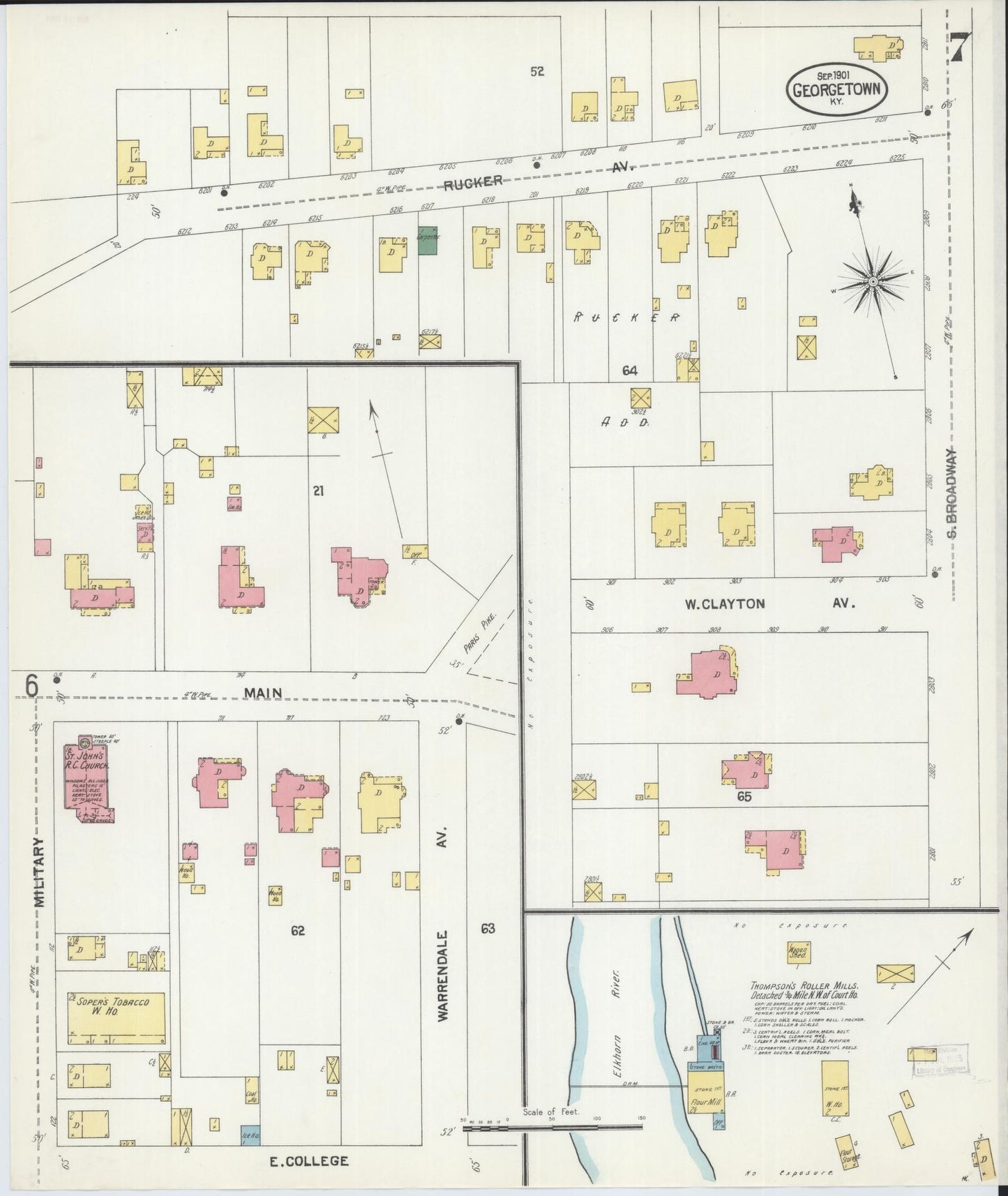 Sanborn Fire Insurance Map from Georgetown, Scott County, Kentucky (1901), Sheet #0007 - Historic Sanborn Fire Insurance Map Print, vintage old map wall art, antique decor, genealogy gift, Kentucky Kentucky map