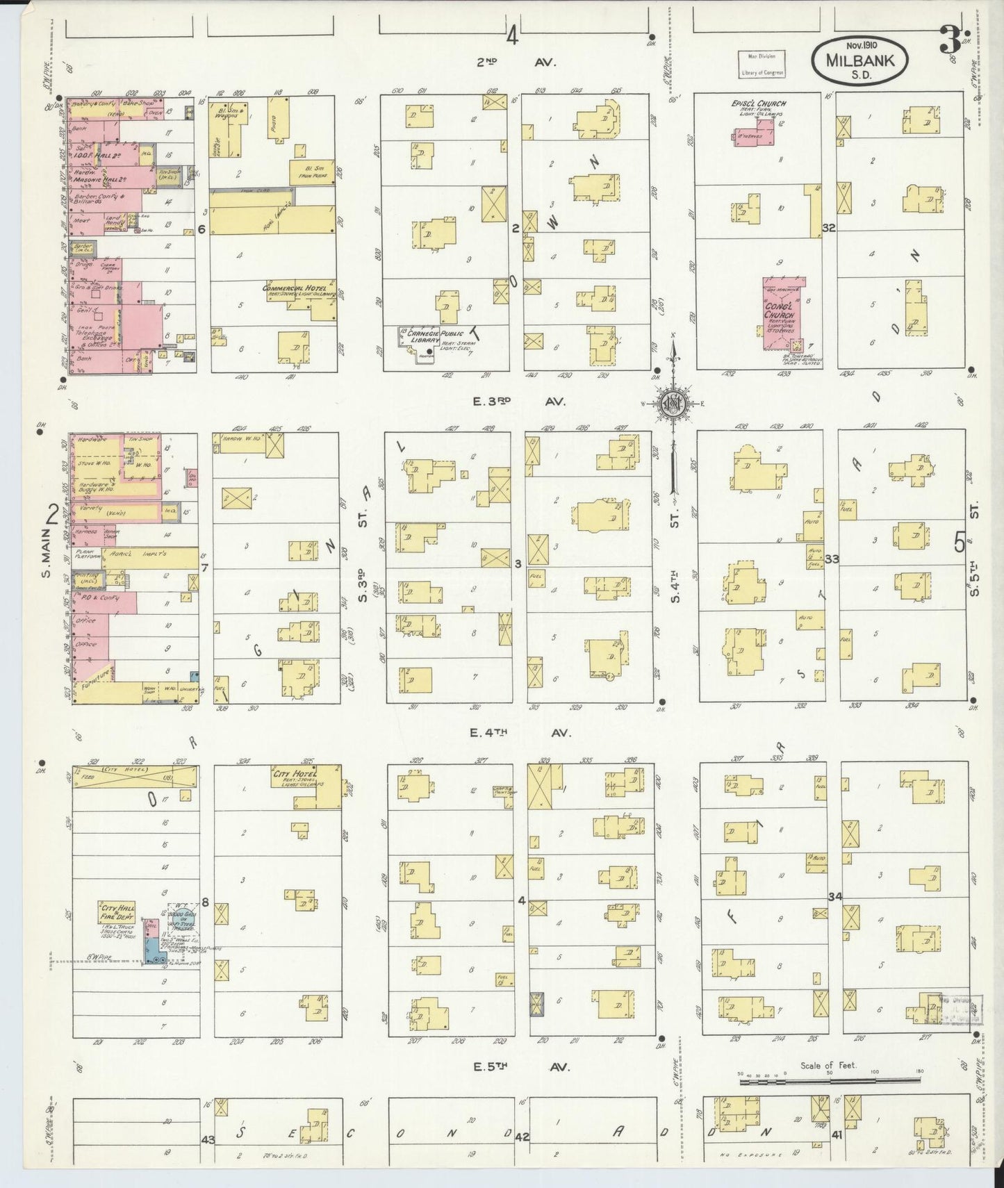 Sanborn Fire Insurance Map from Milbank, Grant County, South Dakota (1910), Sheet #0003 - Historic Sanborn Fire Insurance Map Print, vintage old map wall art, antique decor, genealogy gift, South Dakota South Dakota map
