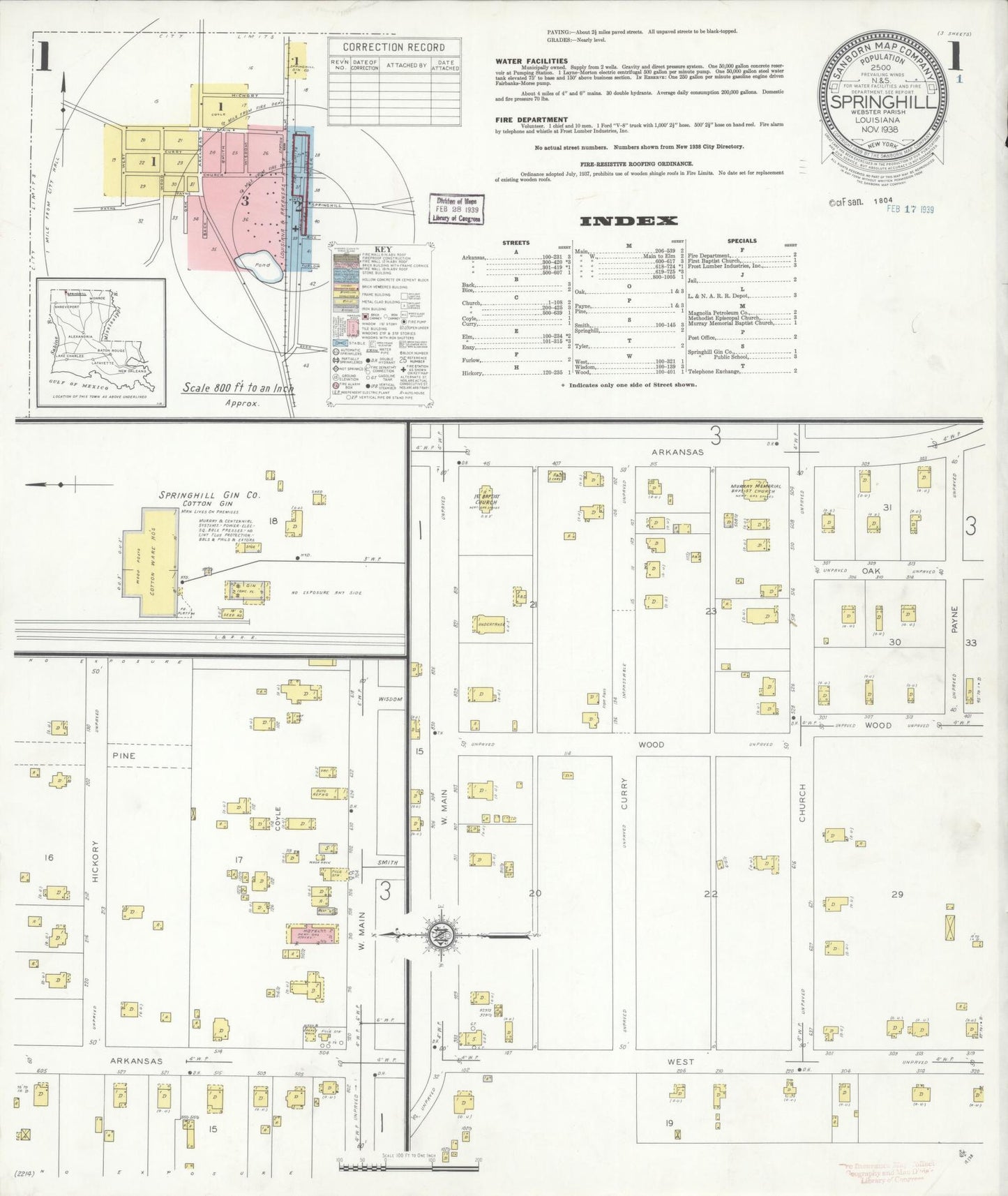 Sanborn Fire Insurance Map from Springhill, Webster Parish, Louisiana. (1938) – Historic Sanborn Fire Insurance Map Print