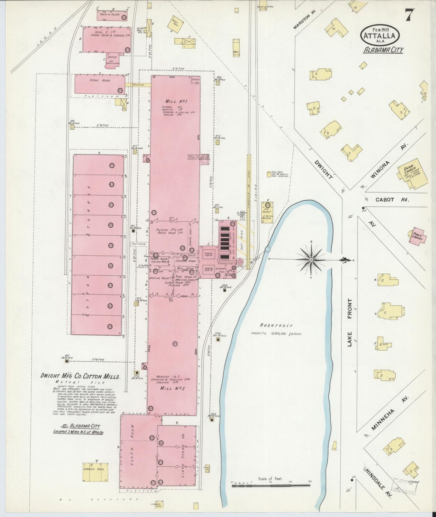Sanborn Fire Insurance Map from Attalla, Etowah County, Alabama (1909), Sheet #0007 - Historic Sanborn Fire Insurance Map Print, vintage old map wall art, antique decor, genealogy gift, Alabama Alabama map