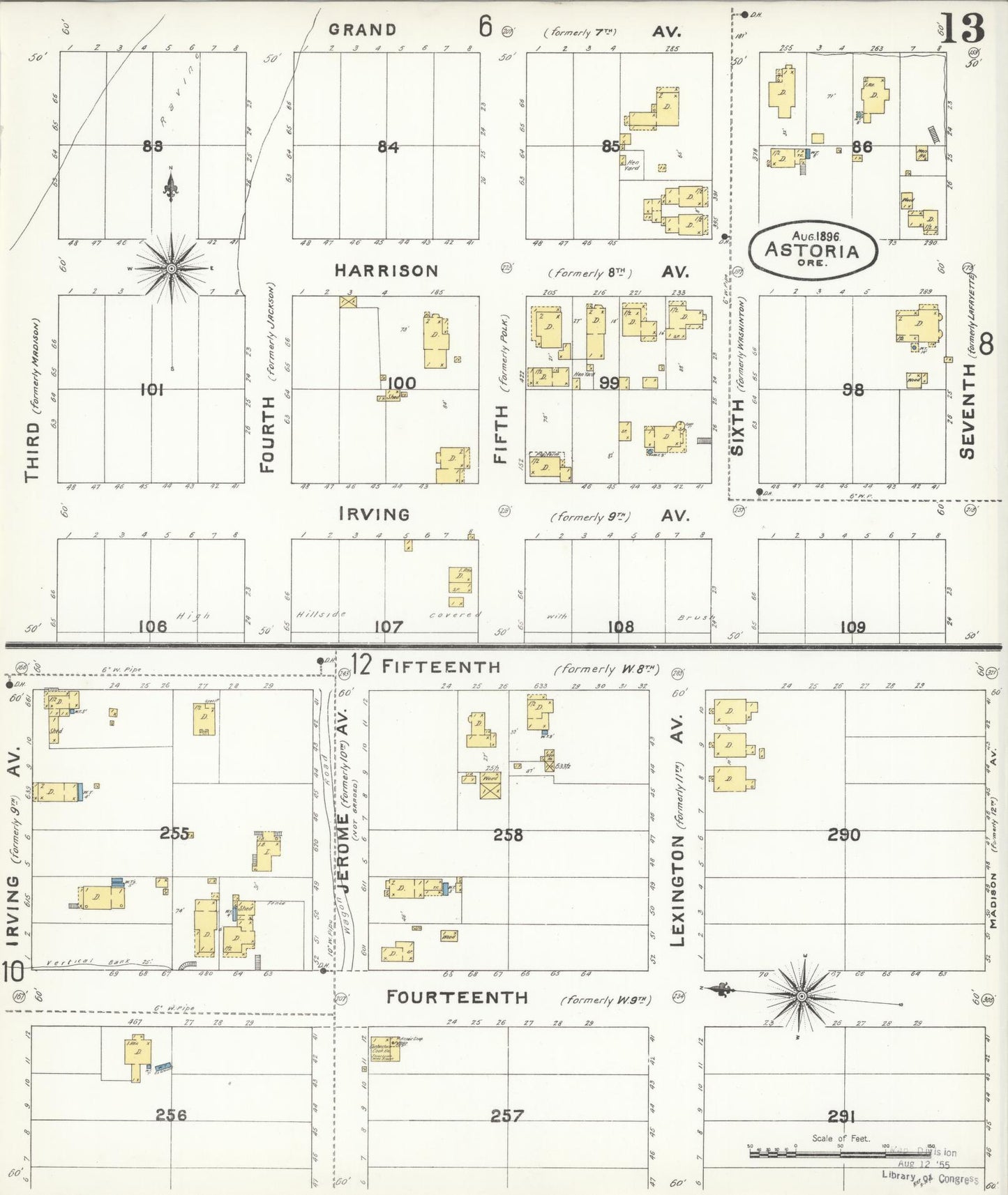 Sanborn Fire Insurance Map from Astoria, Clatsop County, Oregon (1896), Sheet #0013 - Historic Sanborn Fire Insurance Map Print, vintage old map wall art, antique decor, genealogy gift, Oregon Oregon map