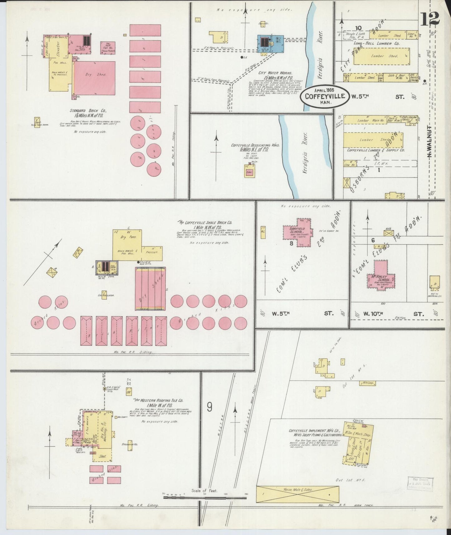 Sanborn Fire Insurance Map from Coffeyville, Montgomery County, Kansas (1905), Sheet #0012 - Historic Sanborn Fire Insurance Map Print, vintage old map wall art, antique decor, genealogy gift, Kansas Kansas map