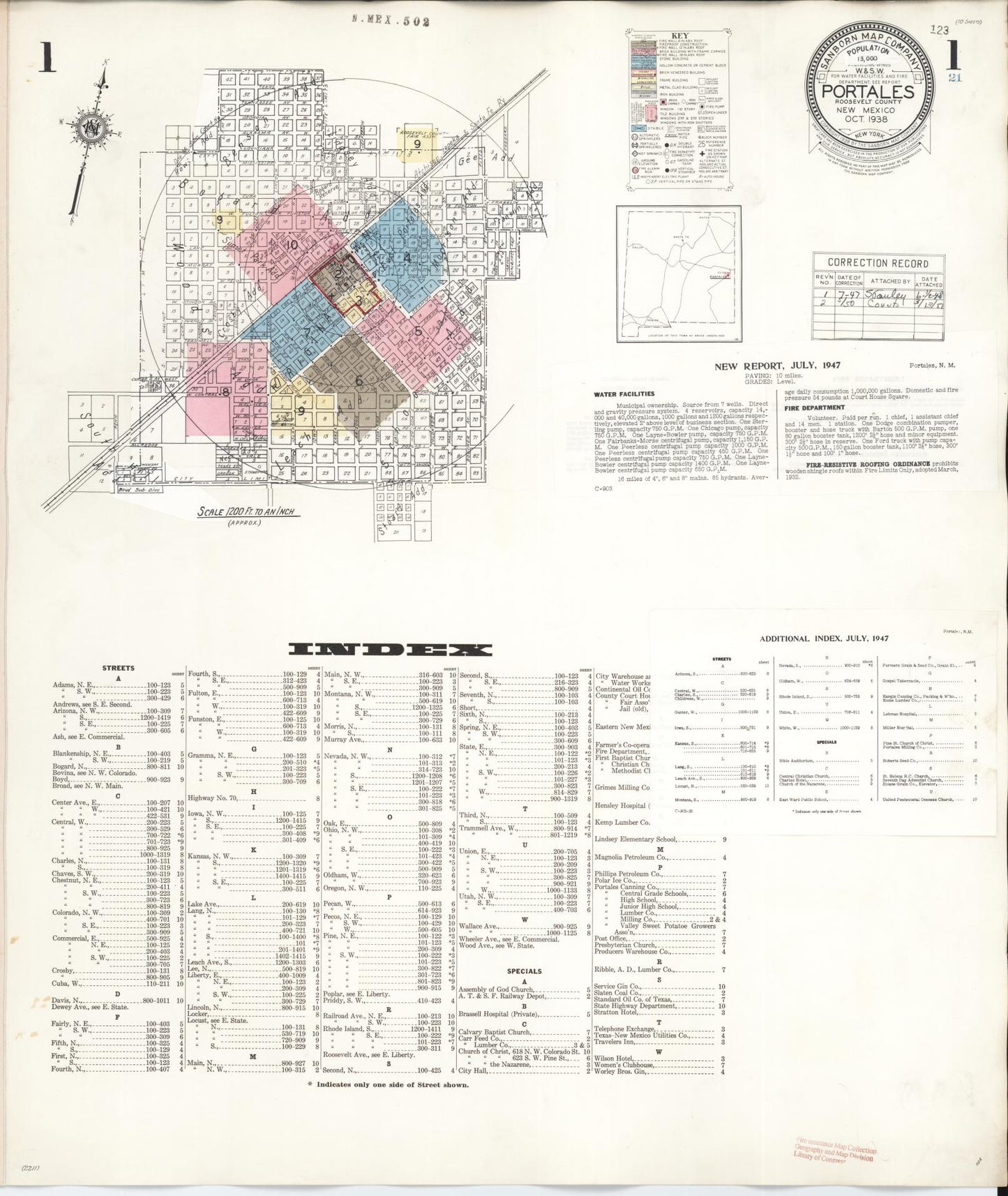 Sanborn Fire Insurance Map from Portales, Roosevelt County, New Mexico (1950), Sheet #0001 - Historic Sanborn Fire Insurance Map Print, vintage old map wall art, antique decor, genealogy gift, New Mexico New Mexico map